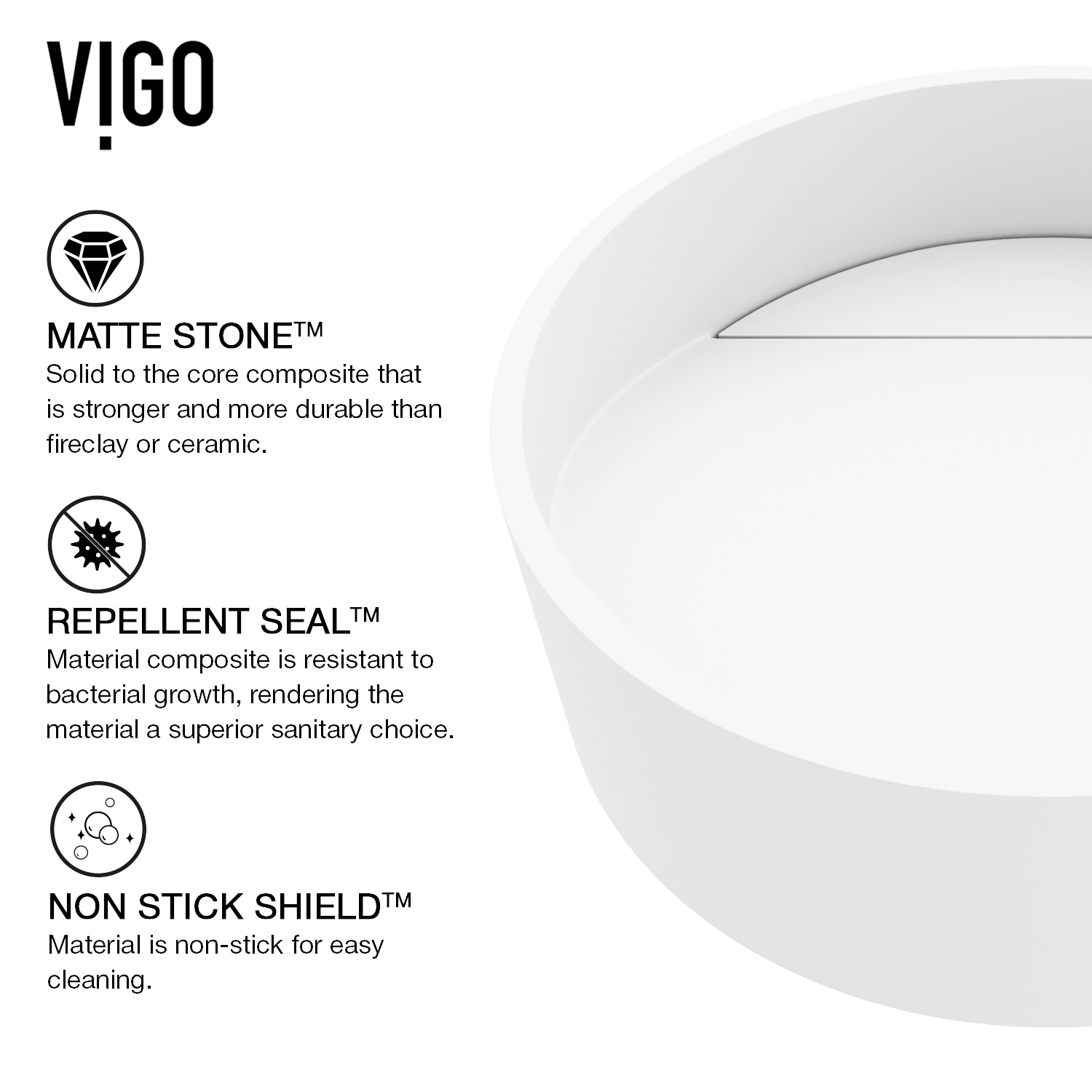 VIGO Starr Matte White Solid Surface Vessel Round Modern Bathroom Sink ...