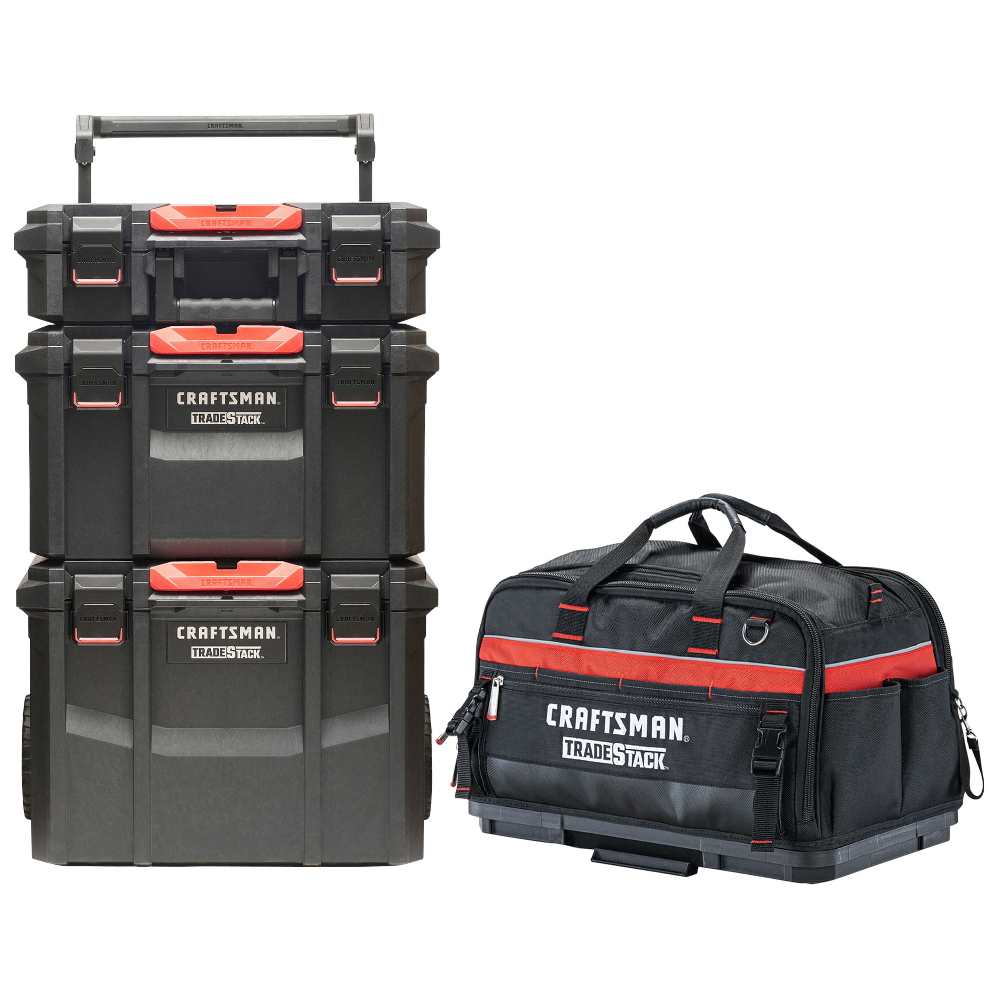 CRAFTSMAN TradeStack 22-in Black Plastic Rolling Storage Tower & Polyester 22.5-in Tool Bag