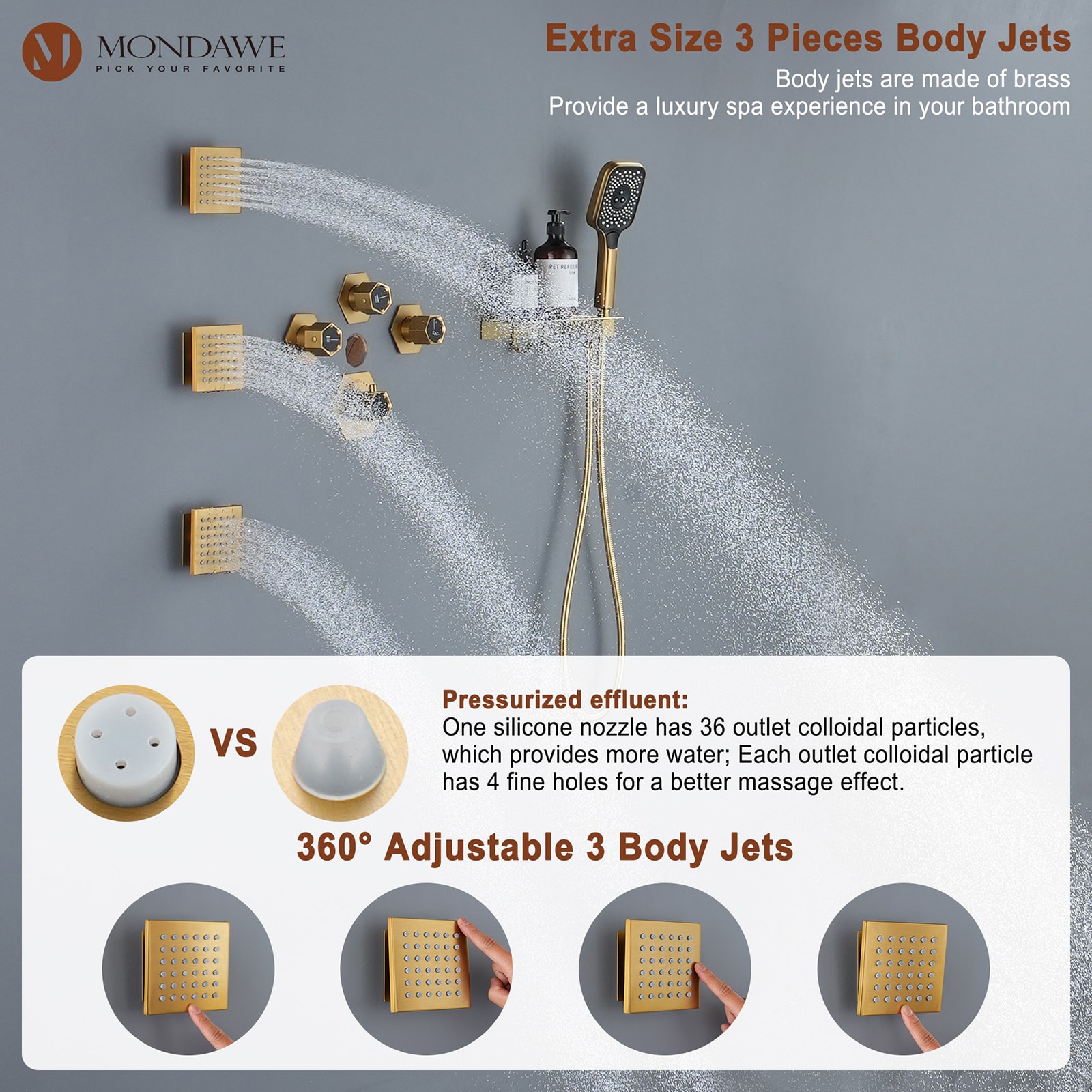 Mondawe WF-6347-BG Showerhead-Bar-Panels - View #9