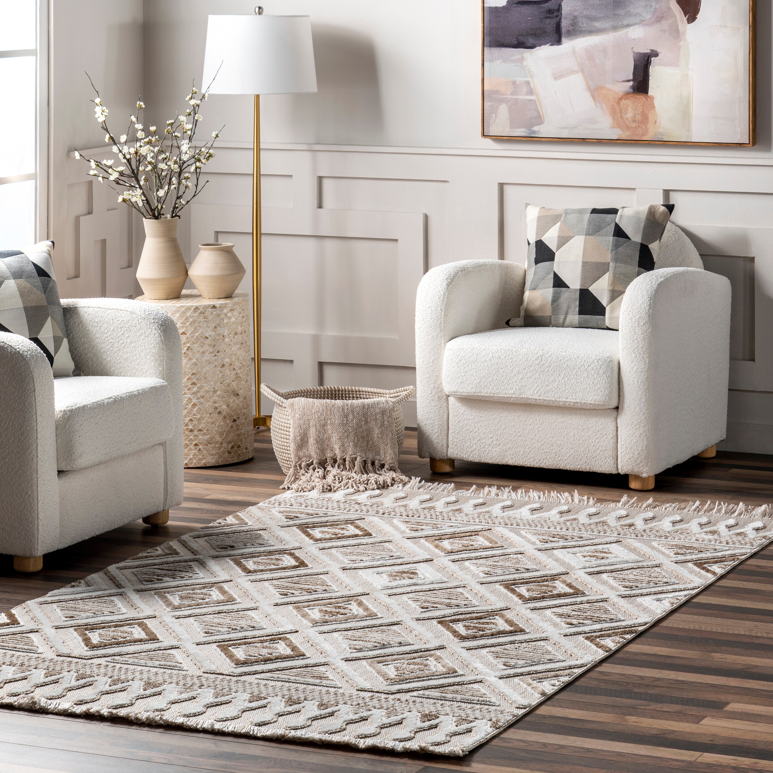 nuLOOM 200ACOS10B-508 Colleen Mixed Diamond Fringe 5ft. x 8ft. Ivory Area Rug