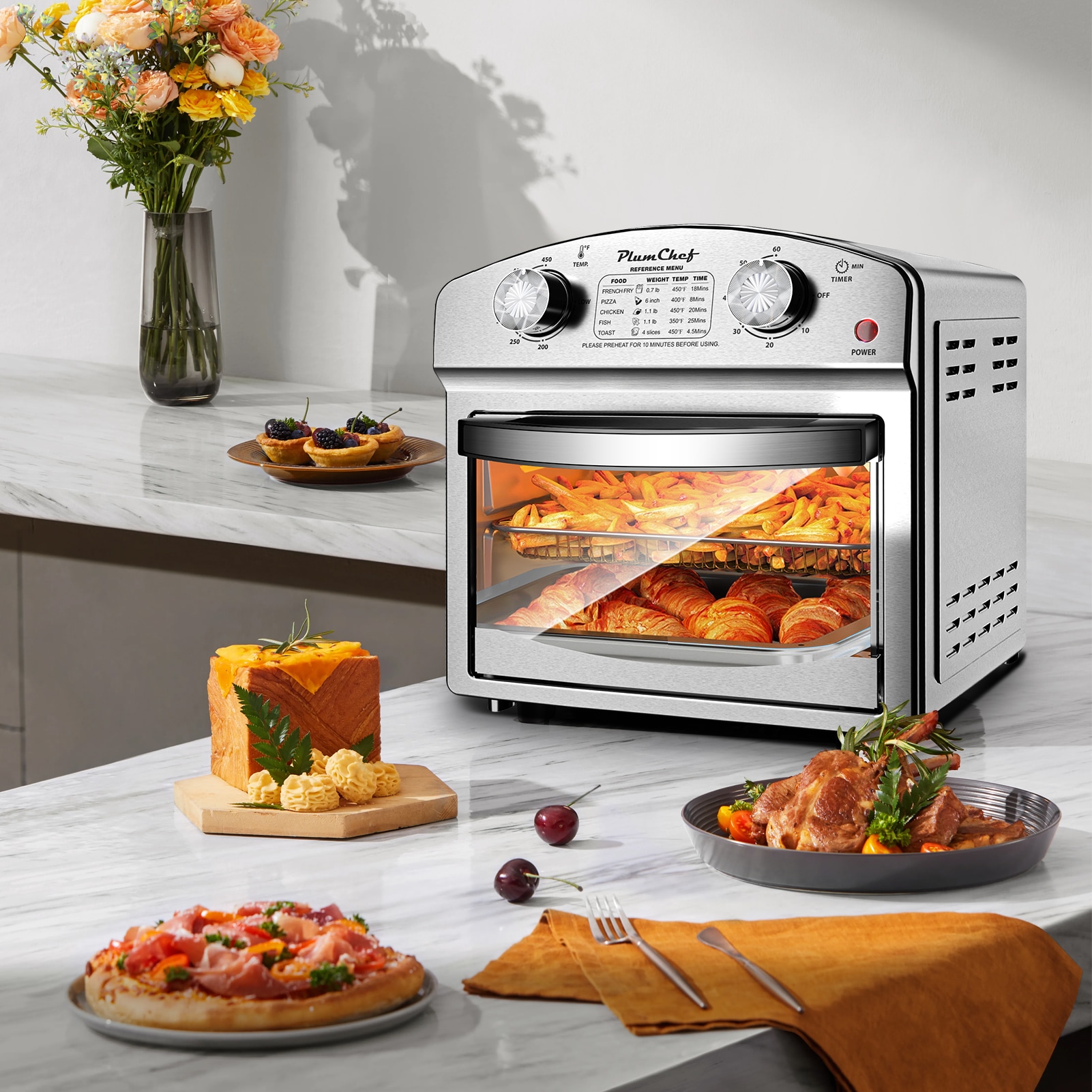 Dimakai - 12.5 Quart Silver 7 in 1 Convection Toaster Oven 1500W Stainless Steel with 5 Pre Set M...