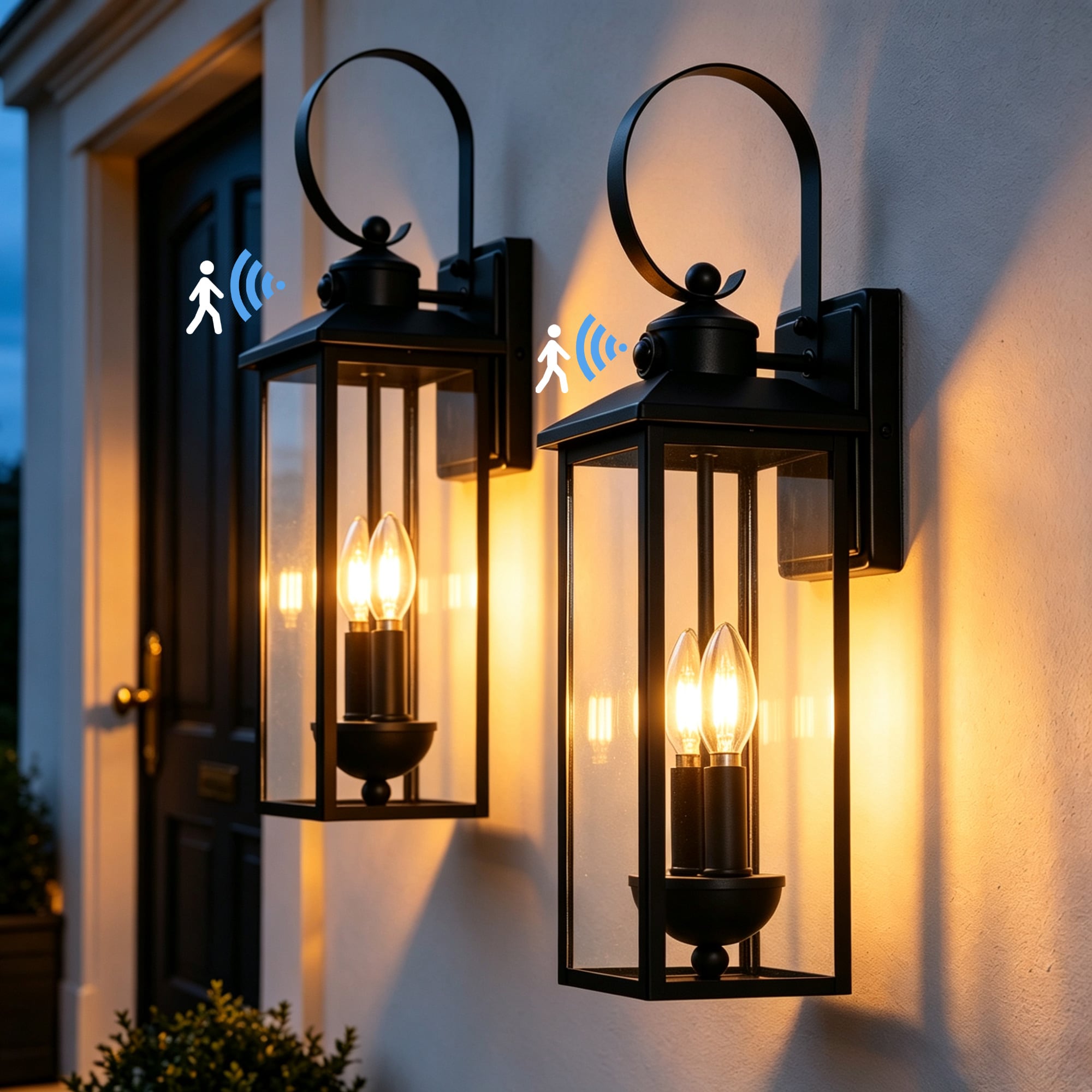 Lanmate  2-Pack Black Outdoor Wall Light Motion Sensor Anti Rust Metal Exterior Wall Lantern Waterproof Outdoor Wall Light Fixtures for Porch Patio Garage House 20-in