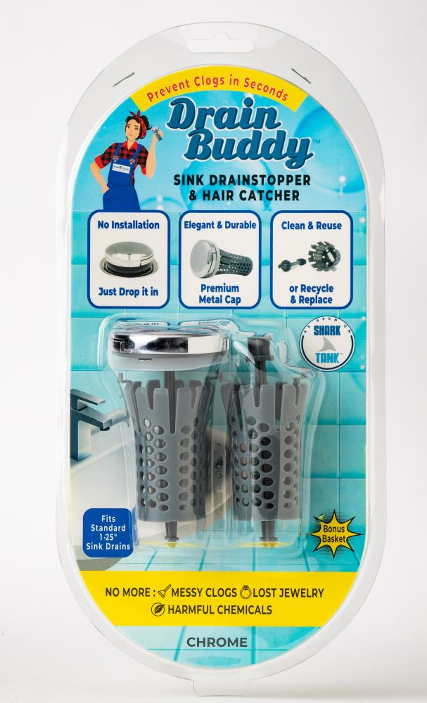 Drain Buddy: 1.5” Wide Bathtub Drain Stopper Strainer with Hair Catcher -  No Installation Clog Prevention, Fits 1.5” Tubs - Chrome Plated Cap - Seen