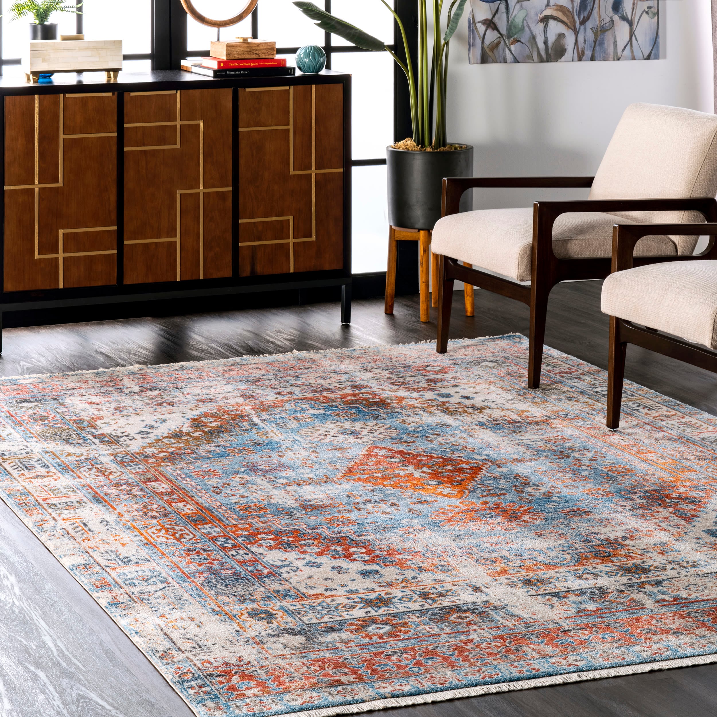 nuLOOM KHMC07A-406 4 x 6 (ft) Loomed Polyester Blue Rectangular Indoor Medallion Southwestern Area rug