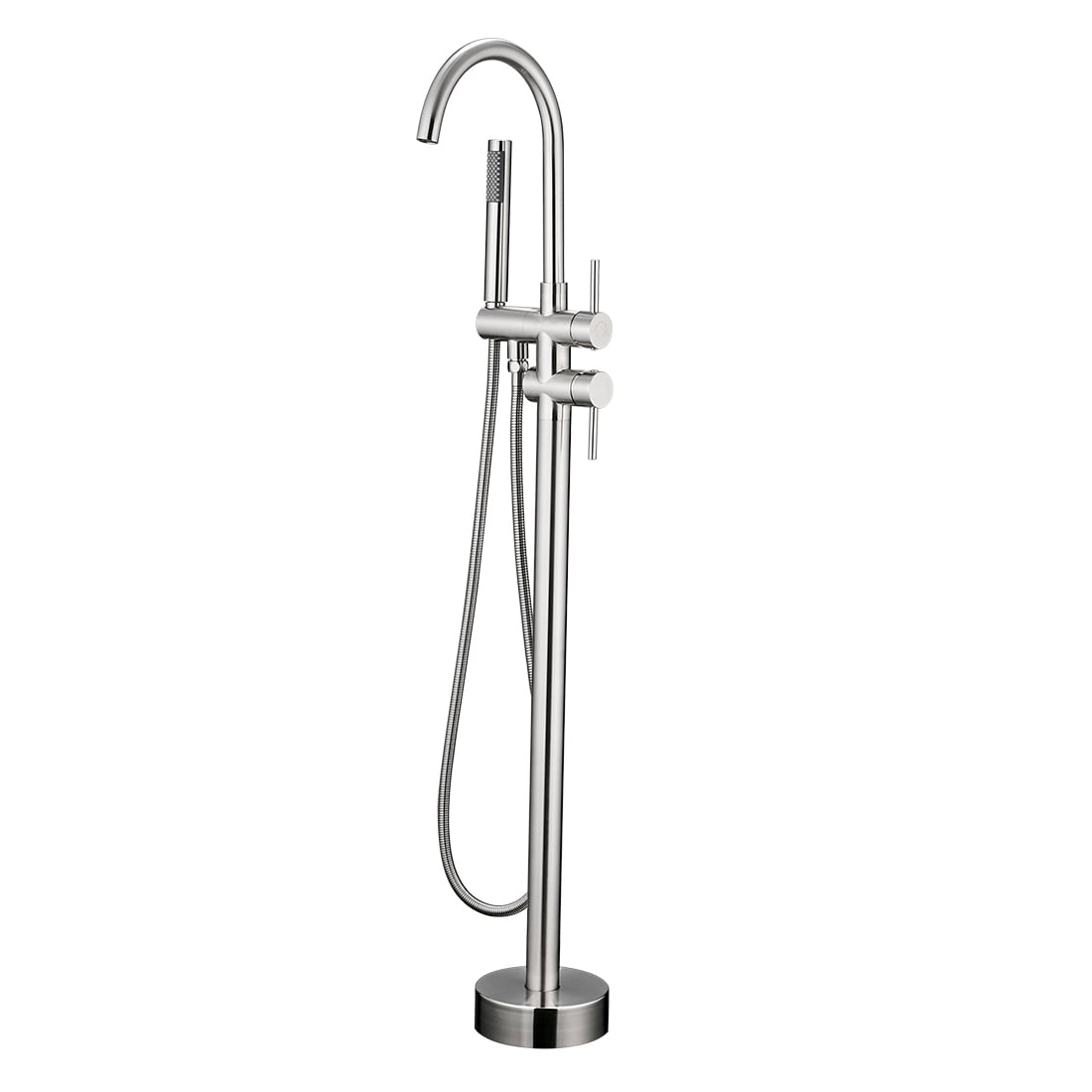 Fapully FA-B-3001N Brushed Nickel 2-handle Freestanding High-arc Bathtub Faucet with Hand Shower ( Valve Included )