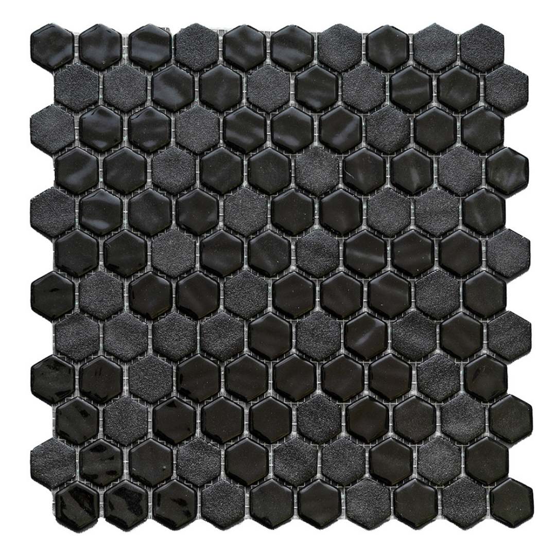 The Tile Life GHEXX0101LI Eterna Hex Stone/Lisa Black 1-in x 1-in Multi-finish Glass Hexagon Mosaic Floor and Wall Tile (0.95-sq. ft/ Piece)