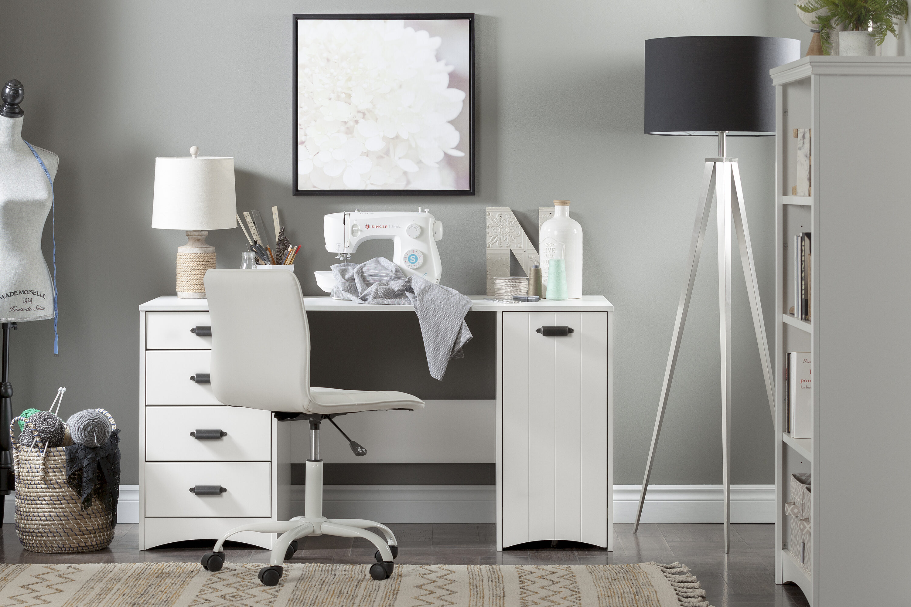 Pure White Adjustable 4-Shelf Wooden Bookcase