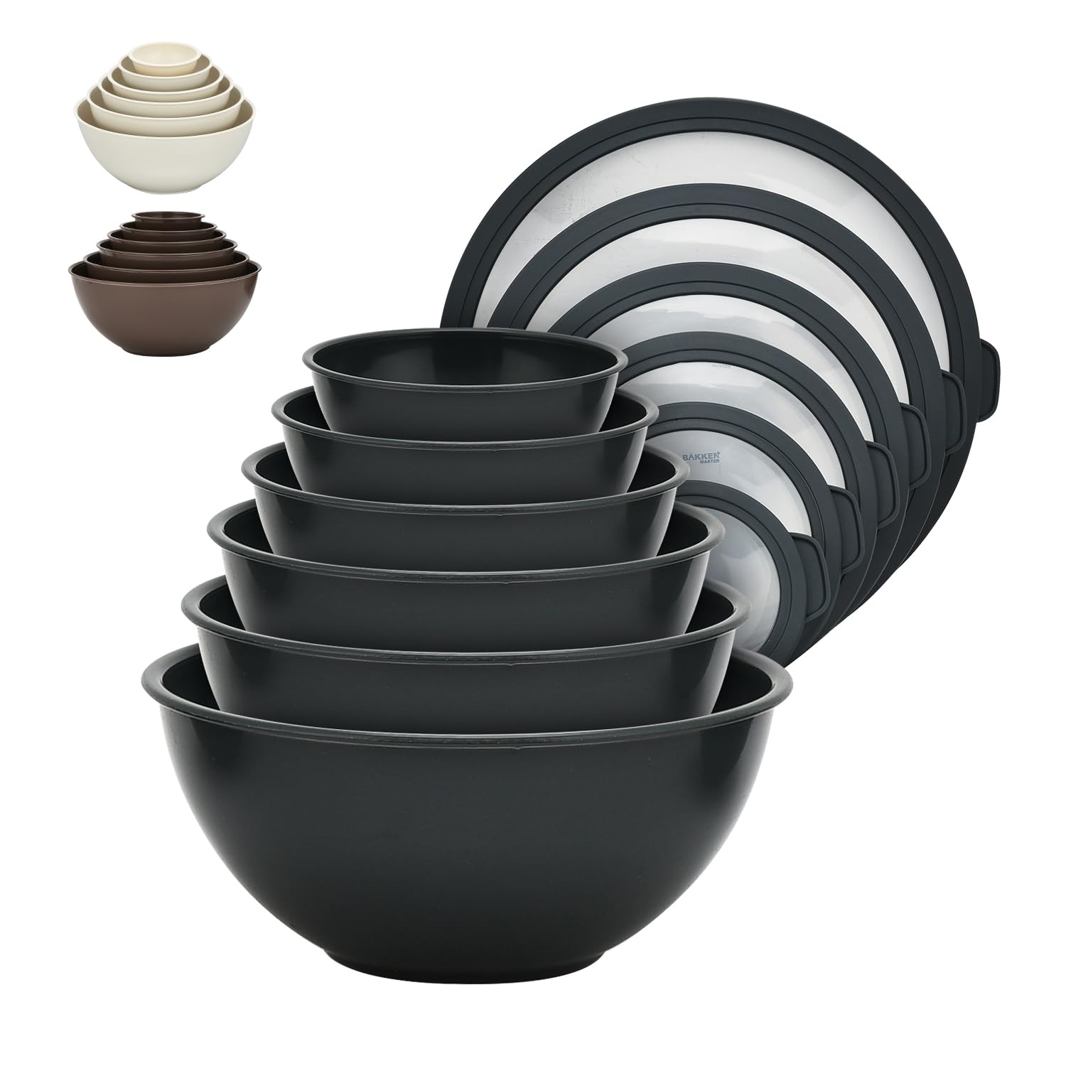 Bakken Swiss Bakken Master 12 Piece Nesting Mixing Bowls with Lids BPA Free Plastic Prep Bowls Set Reusable Meal Prep Containers Microwave Freezer and Dishwasher Safe Stackable Kitchen Storage Bowls