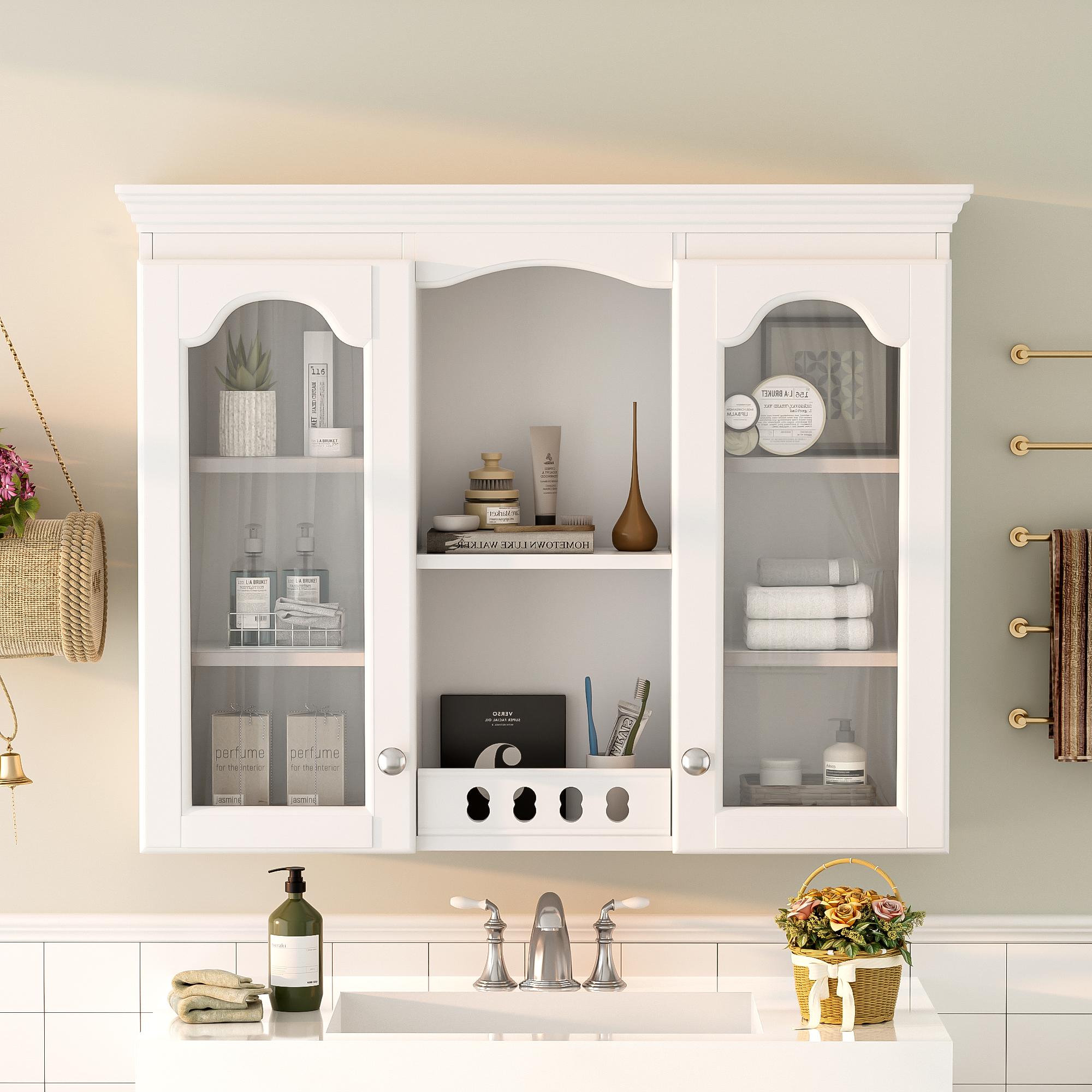 Bayfeve - Bathroom Storage Cabinet 35.27-in x 28-in Surface Mount White Rectangle Soft Close Medi...