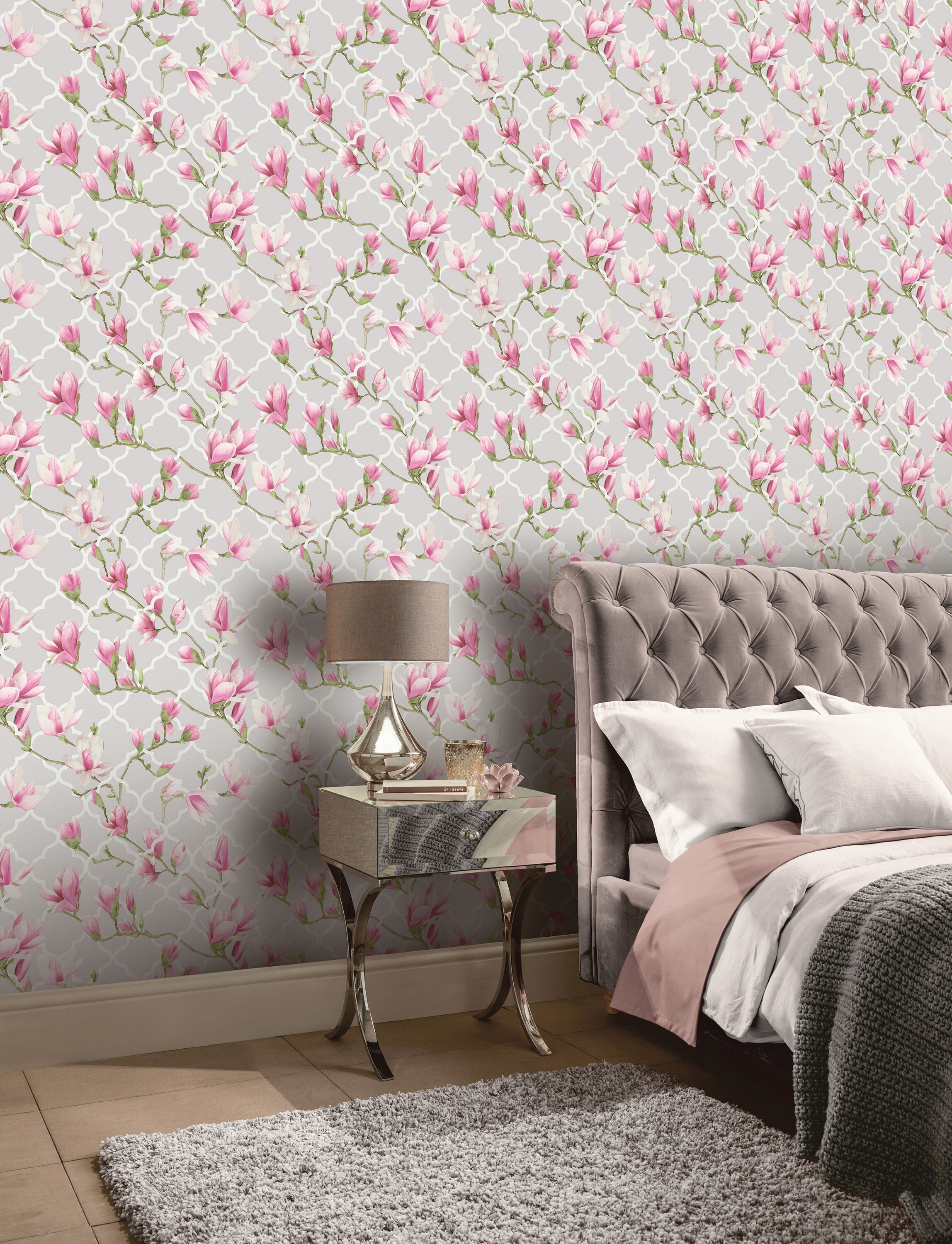 Arthouse 56-sq ft Grey and Pink Paper Floral Unpasted