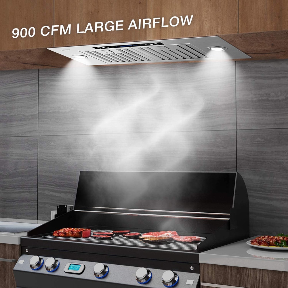 36 in. 900 CFM Ducted Insert Range Hood in Stainless Steel with Gesture  Control with light