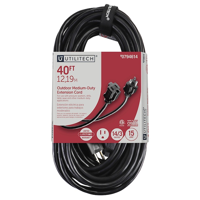 Durable Black 2 Pack of 25 Ft Extension Cords with 3 Electrical Power Outlets