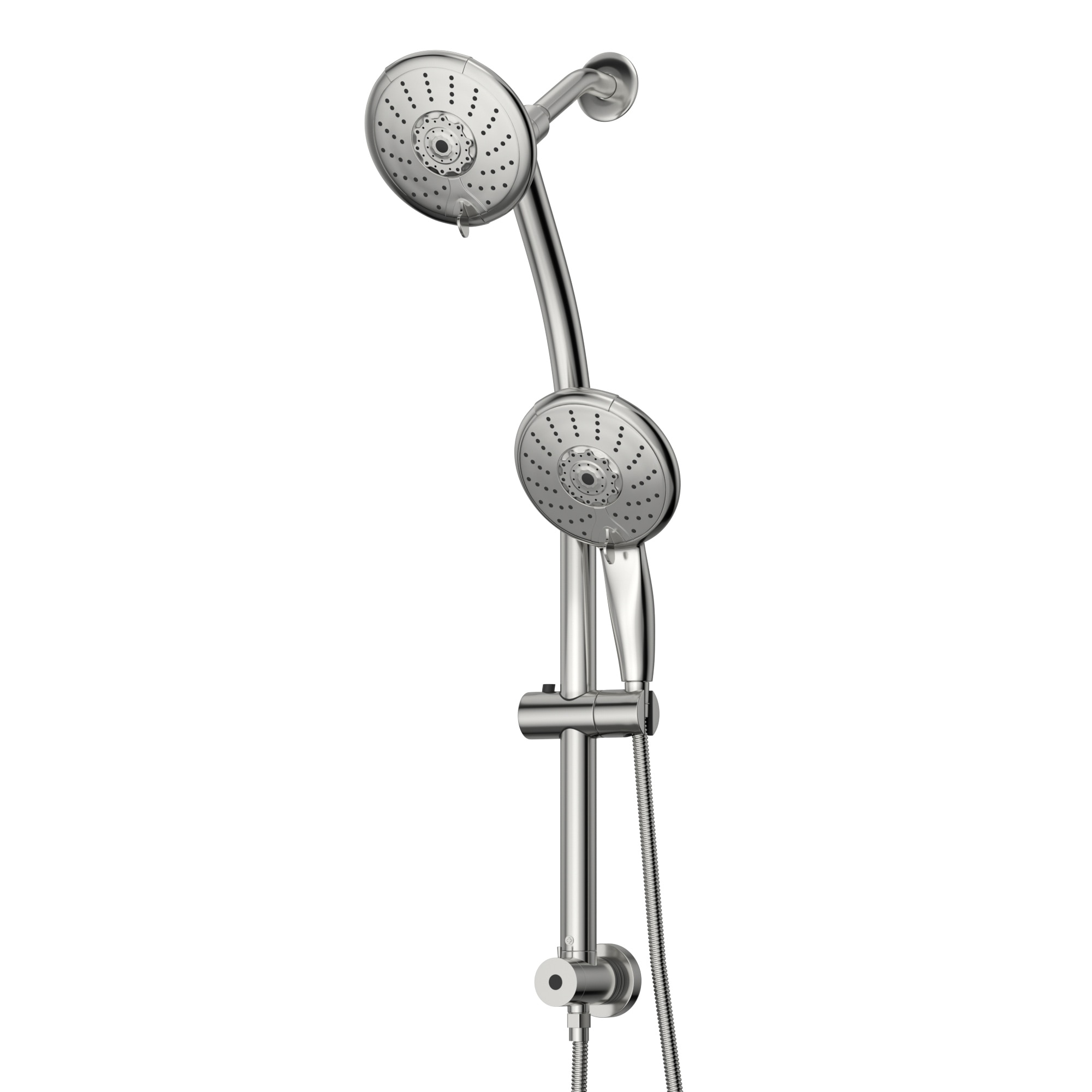 BEARSOLIM 5-in Multi Function Dual Shower Head with 5 Settings Modes Adjustable Slide Bar Stainless Steel Frame Chrome