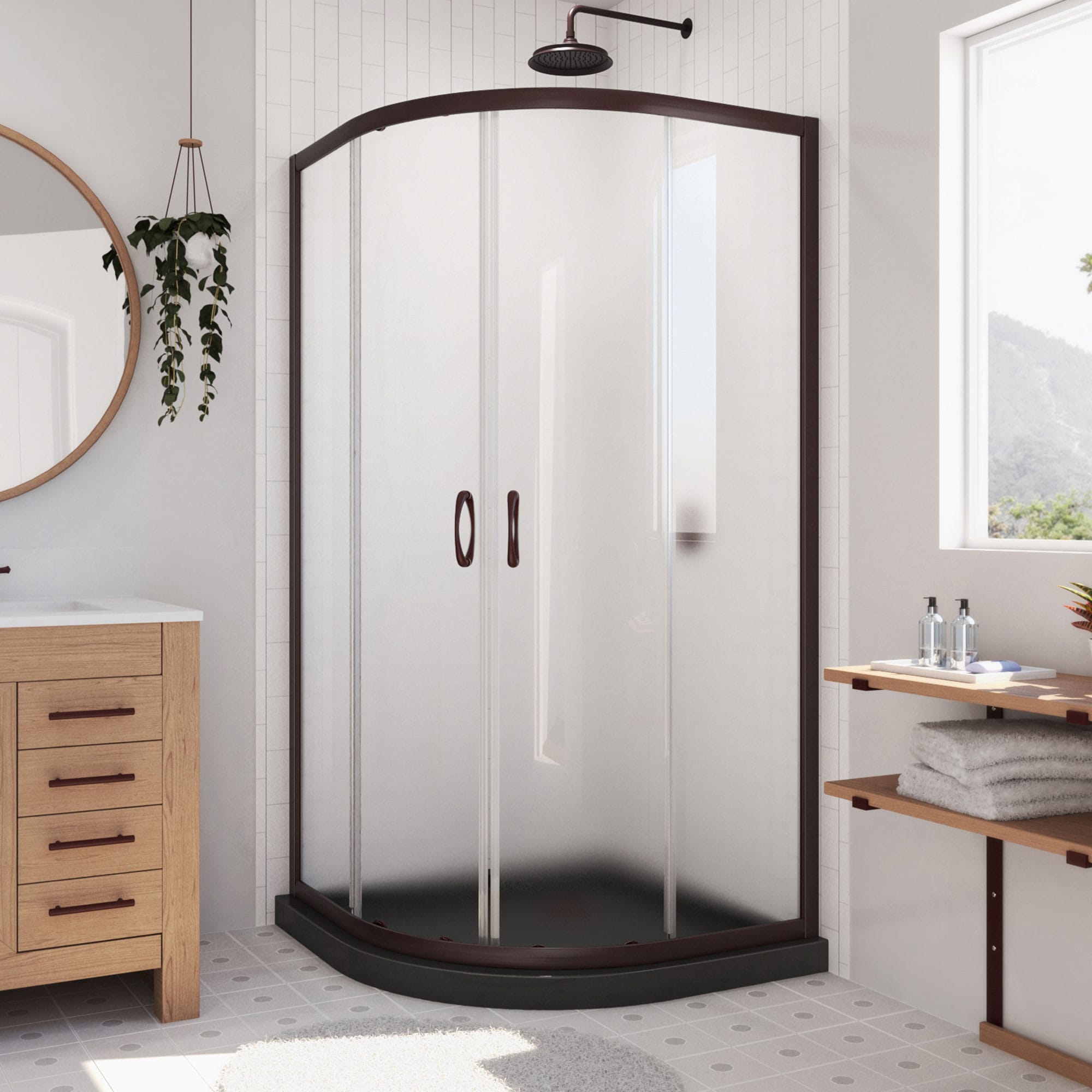 DreamLine DL-6701-89-06FR Prime 2 -Piece 33-in W x 33-in L x 75-in H Round Corner shower kit ( Corner Drain) Base and Door Included Oil rubbed bronze Hardware Included