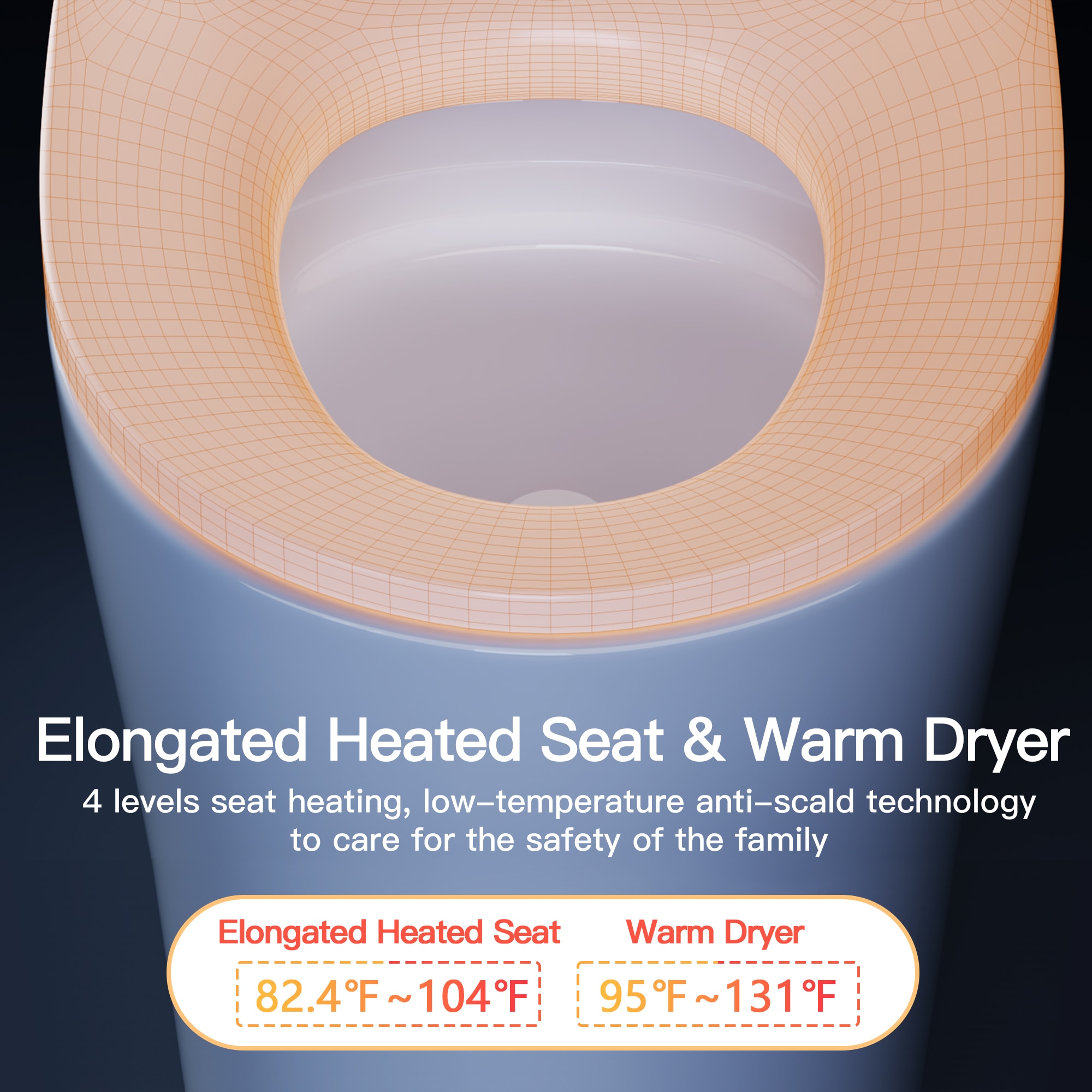 Elongated White Smart Toilet with Heated Seat and Warm Wash