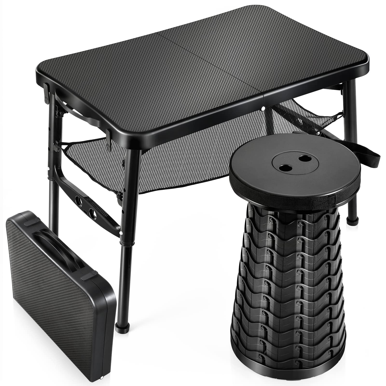 ITOPFOX Adjustable Folding Table and Stool Set Lightweight Portable for ...