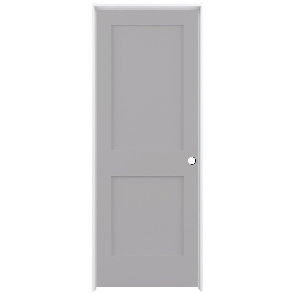 RELIABILT LO1369090 32-in x 80-in Driftwood Solid core 2-panel square Left hand Smooth Prefinished Pine Wood Flat Jamb Single Prehung Interior Door
