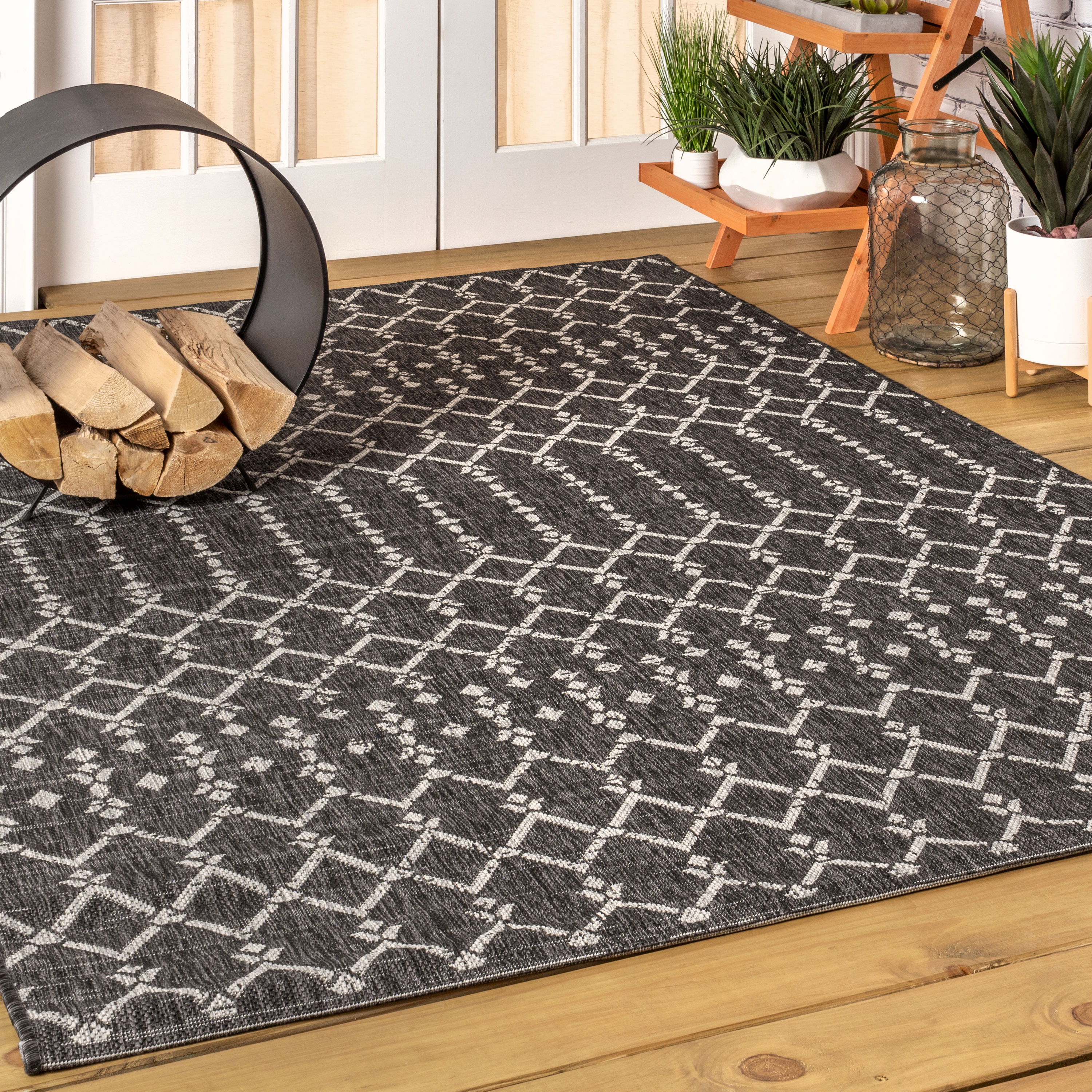 JONATHAN  Y SMB108F-6 SANTA MONICA Ourika Moroccan Geometric Textured Weave 6 x 9 (ft) Polypropylene Black/Gray Rectangular Indoor Medallion Bohemian/Eclectic Area rug