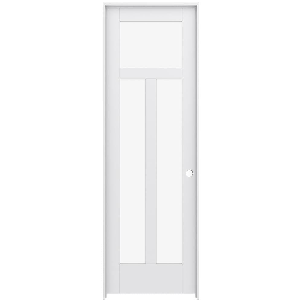 JELD-WEN LOWOLJW221100569 30-in x 96-in Primed Solid core 3-panel craftsman Clear glass Left hand Smooth Primed MDF Flat Jamb Single Prehung Interior Door