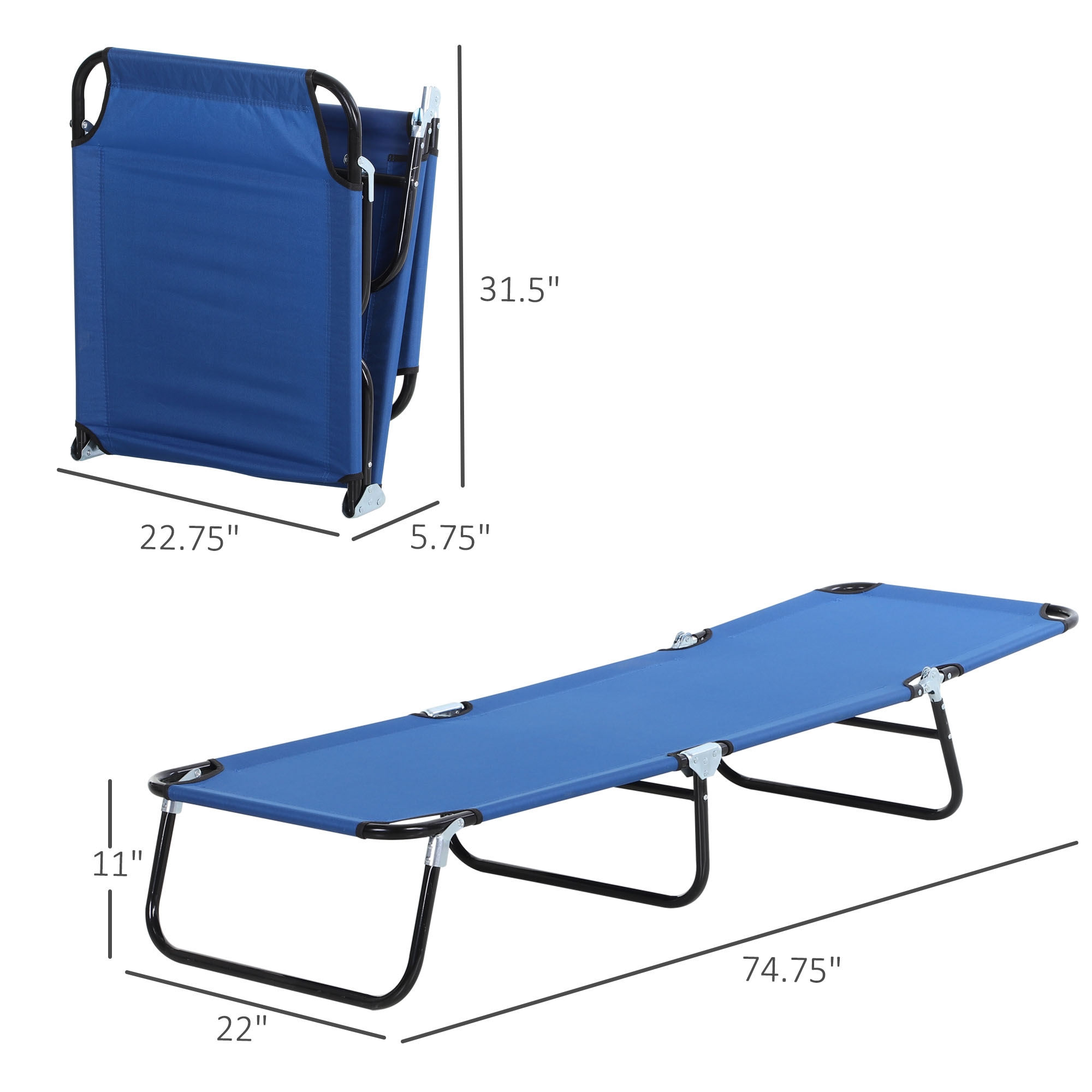 Blue Steel Frame Folding Outdoor Chaise Lounge Chair