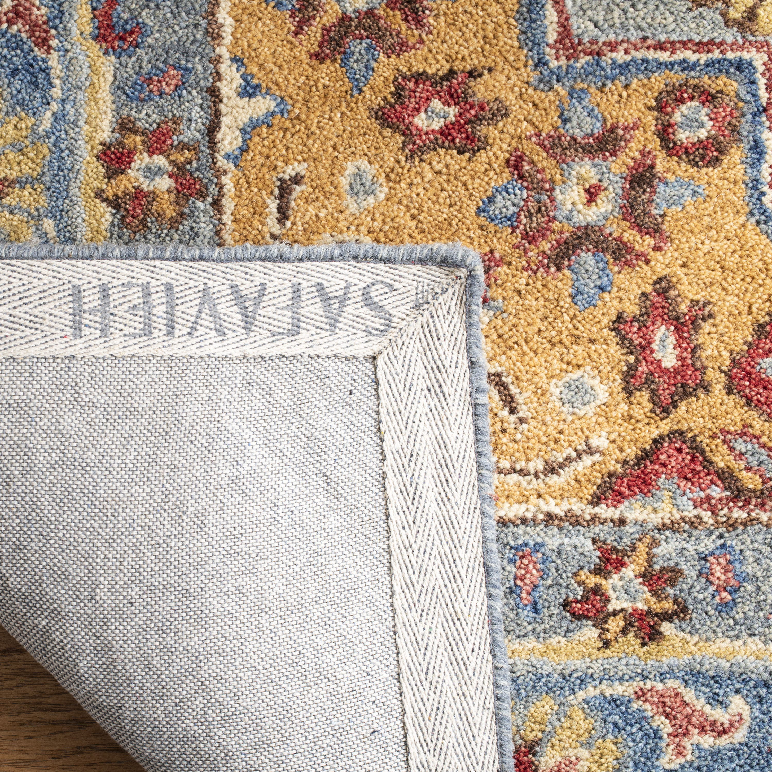 Blue and Gold Wool Tufted Runner Rug, 2'3" x 8'