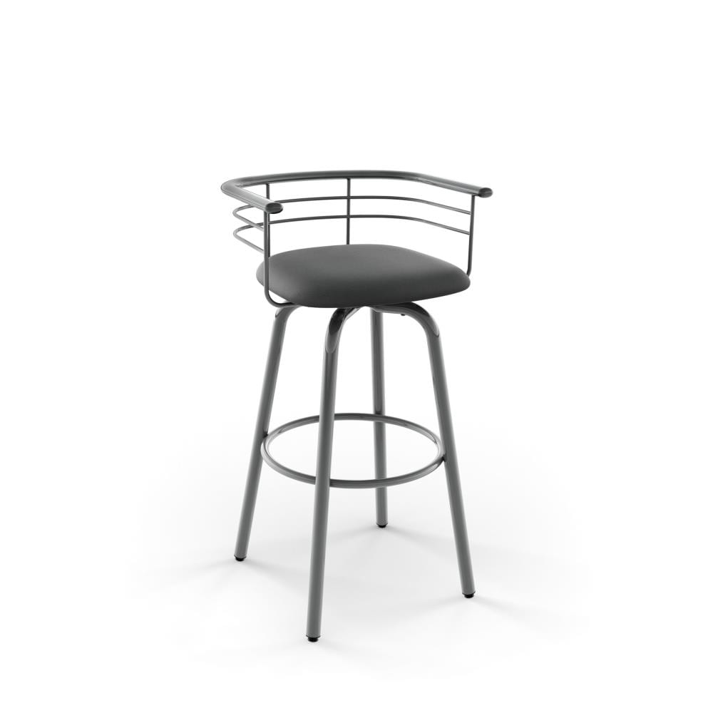 Amisco 41493-30WE/1B24DAF4 Turbo Black Faux Leather / Metallic Grey Metal 30.38-in H Bar height Upholstered Swivel Metal Bar Stool with Arms & Back