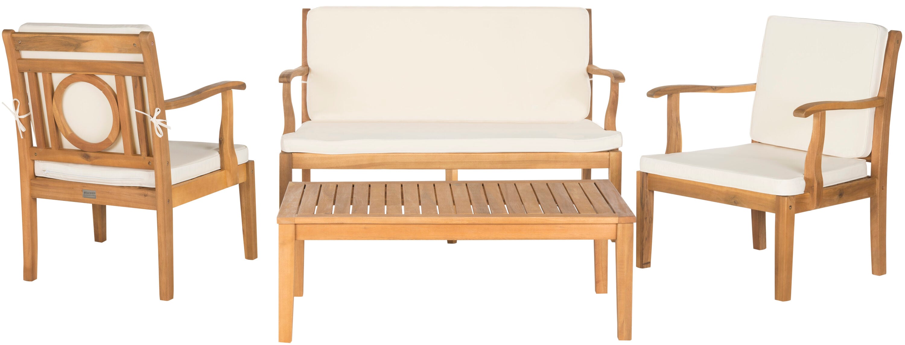 Montclair Natural Acacia Wood 4-Piece Outdoor Living Set with Beige Cushions