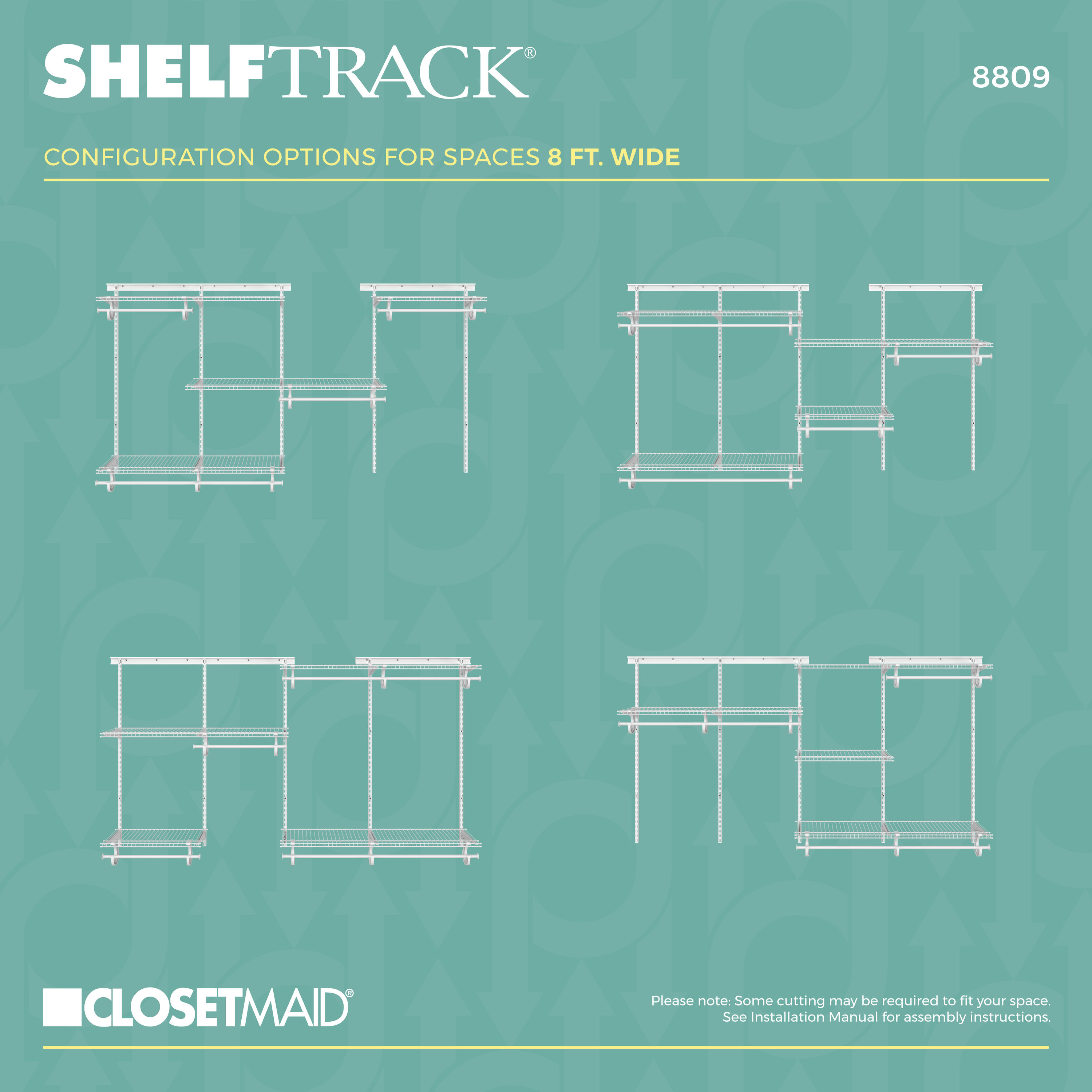 ClosetMaid ShelfTrack Wire Closet Organizer System, Adjustable from 5 to 8  Ft., With Shelves, Clothes Rods, Hardware, Durable Steel, White