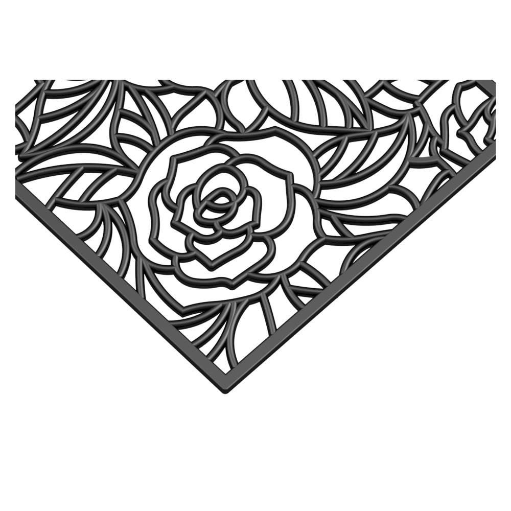 Black Rose Rubber Non-Slip Rectangular Indoor/Outdoor Doormat