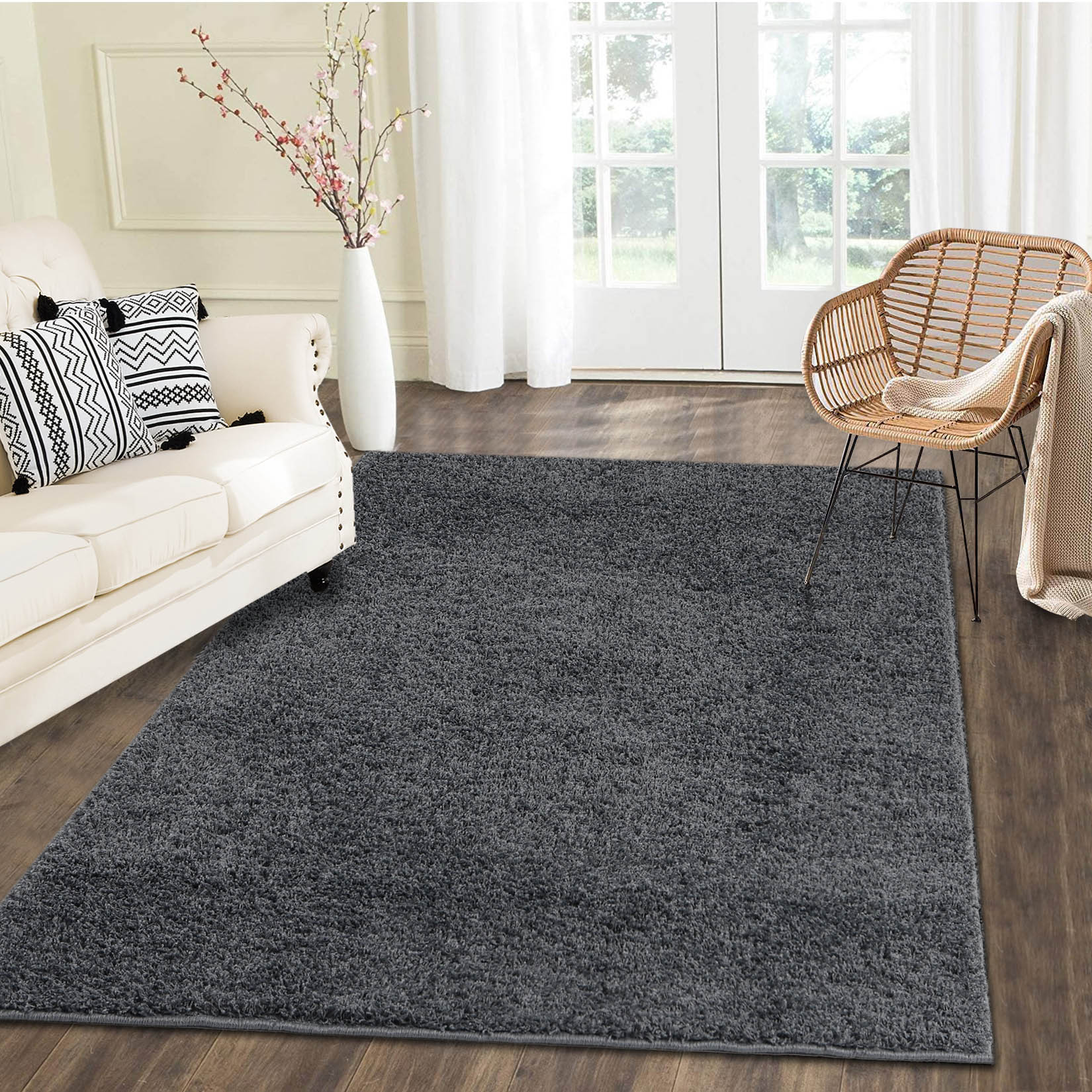 Garvee YXY-LO-PHO-0RQYCNDL 10 x 13 (ft) Loomed Polypropylene Dark Gray Rectangular Indoor Solid Mid-Century Modern Machine washable Area rug