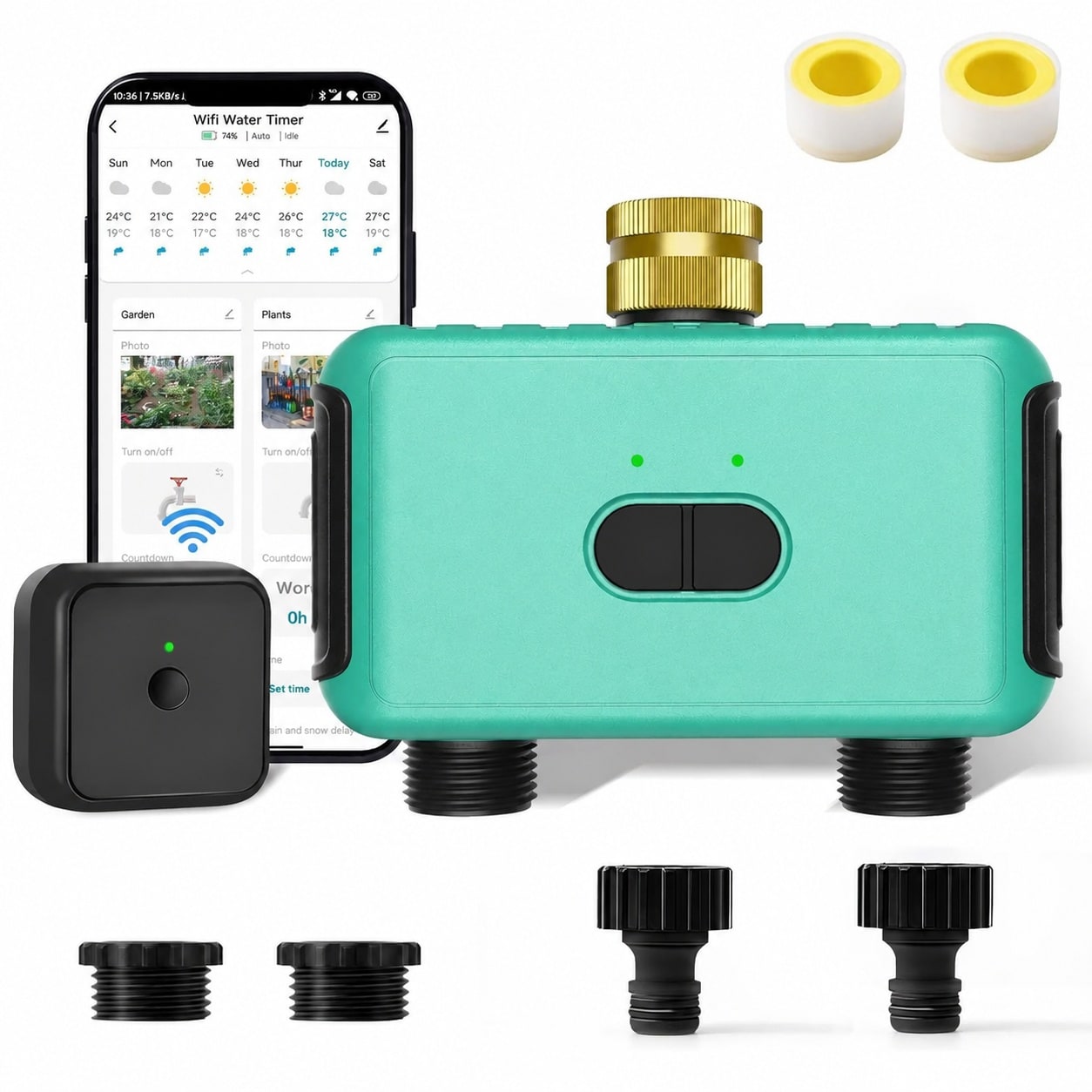 Justincity  Smart Hose Watering Timer with WiFi Hub Automate Water and Sprinkler Schedules for Lawn Garden and Yard Care with Two Independent