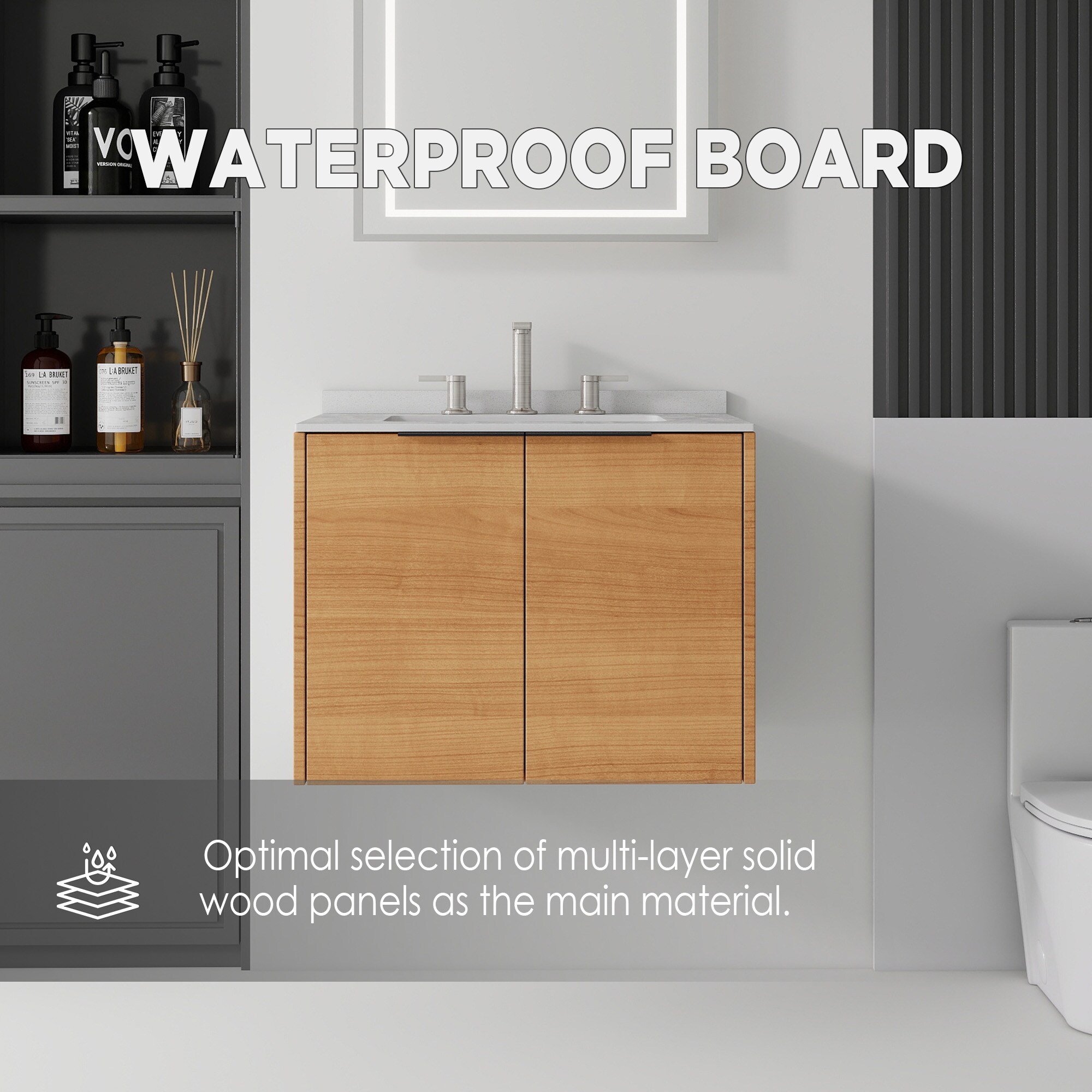 Wooakway 24-in Wall Mount Floating Oak Single Soft Close Door Bathroom ...