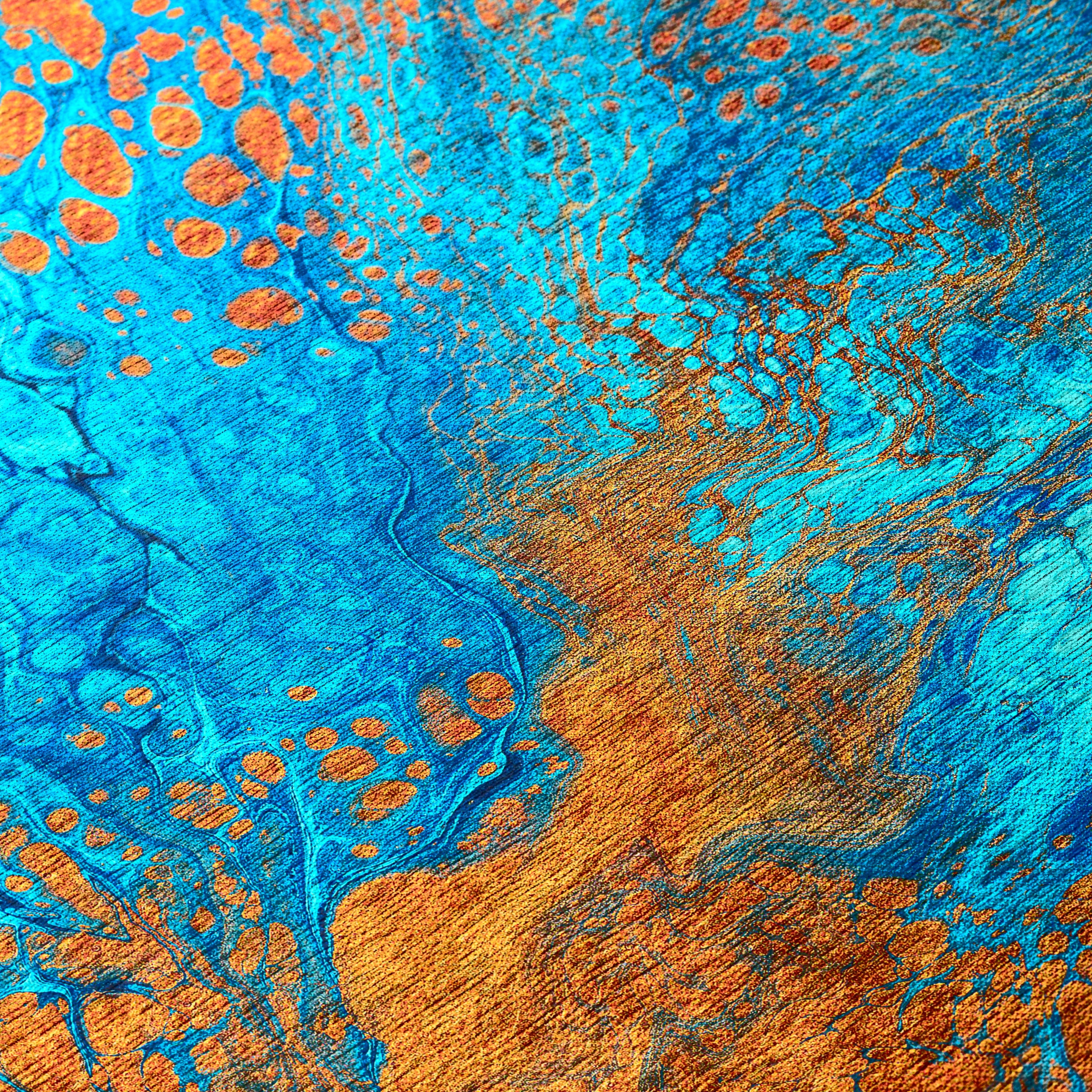 Karina Blue and Orange Abstract 8' Round Chenille Area Rug
