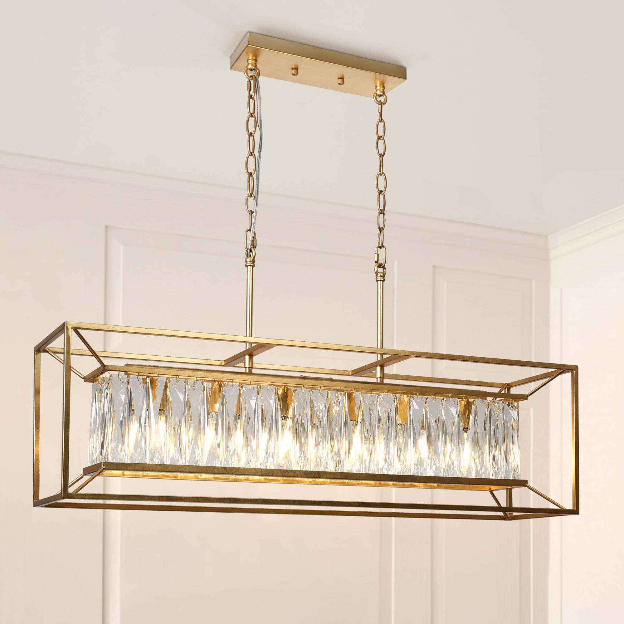 LNC HA05121 Bulbophyllum 6 -Light Gold Foil and Crystals Modern/contemporary Linear Large Hanging Kitchen island light