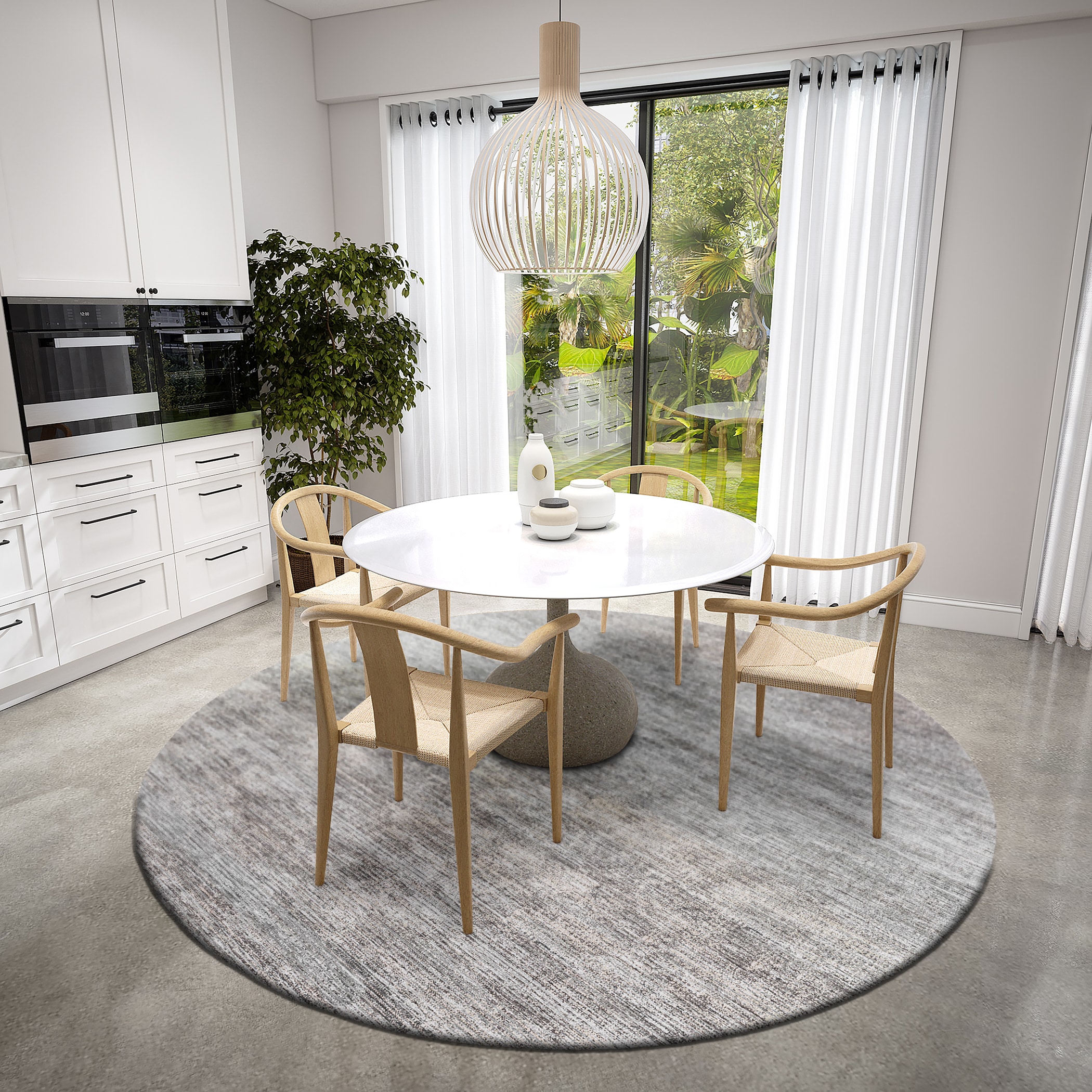Addison Rugs AMA31SI8RO Marston 8 x 8 (ft) Loomed Polypropylene Gray Round Indoor/Outdoor Solid Mid-Century Modern Area rug