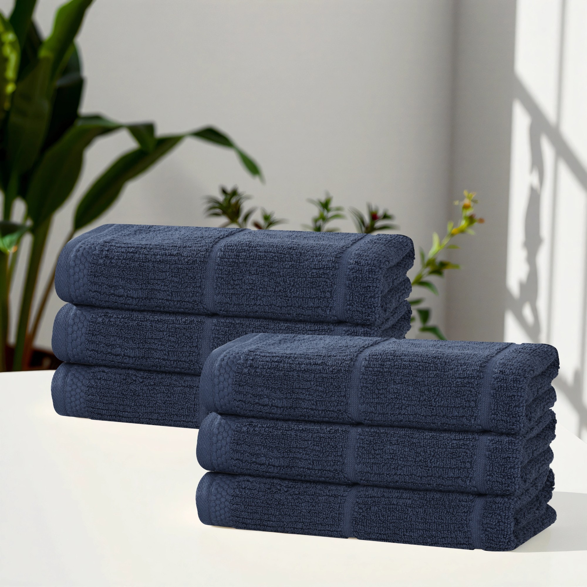 Superior Mile Smart Twist Viscose Cotton Blend Medium Weight Solid Hand Towels, Set of 6