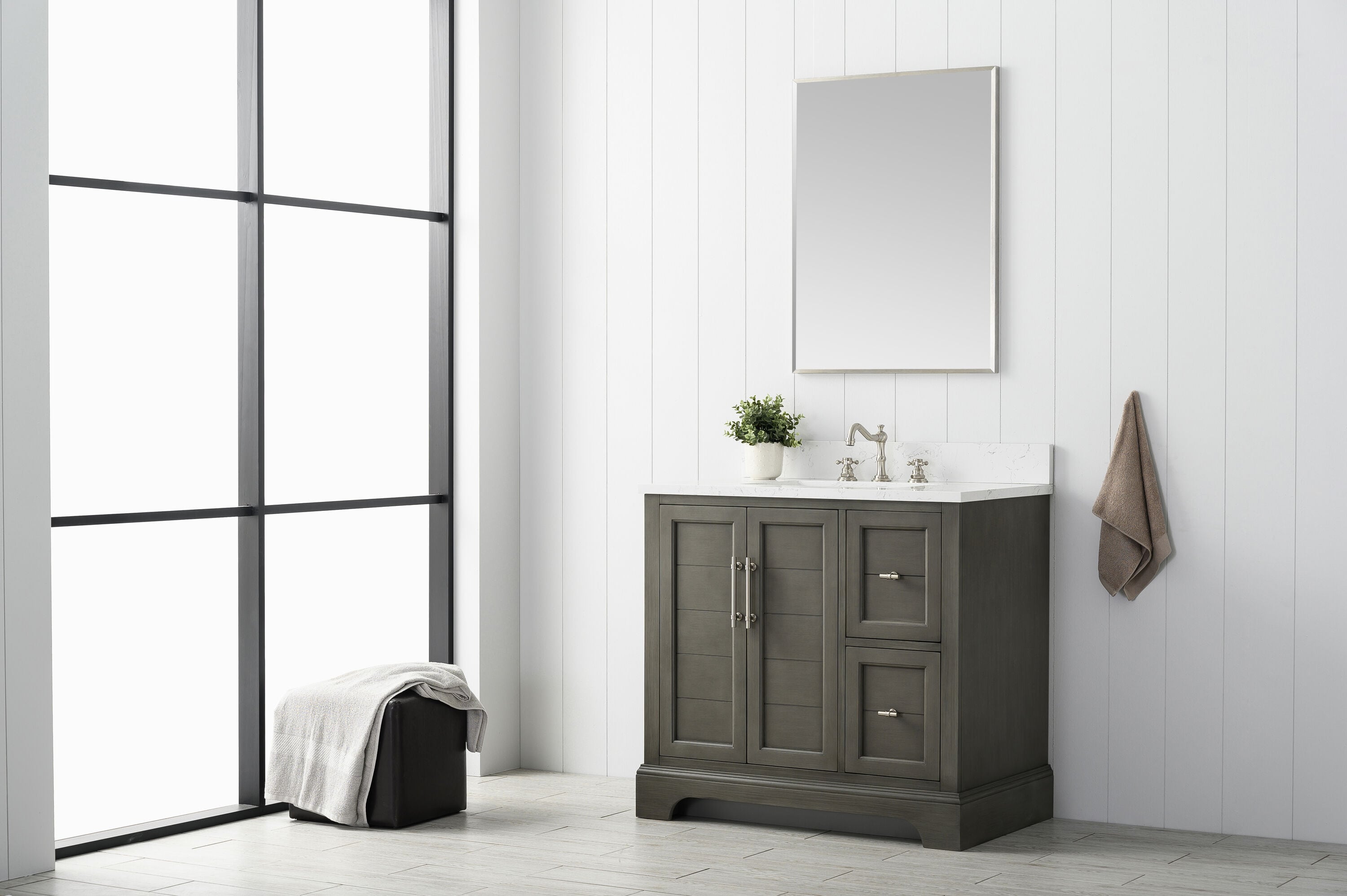 36-Inch Silver Grey Single Sink Bathroom Vanity with Quartz Top