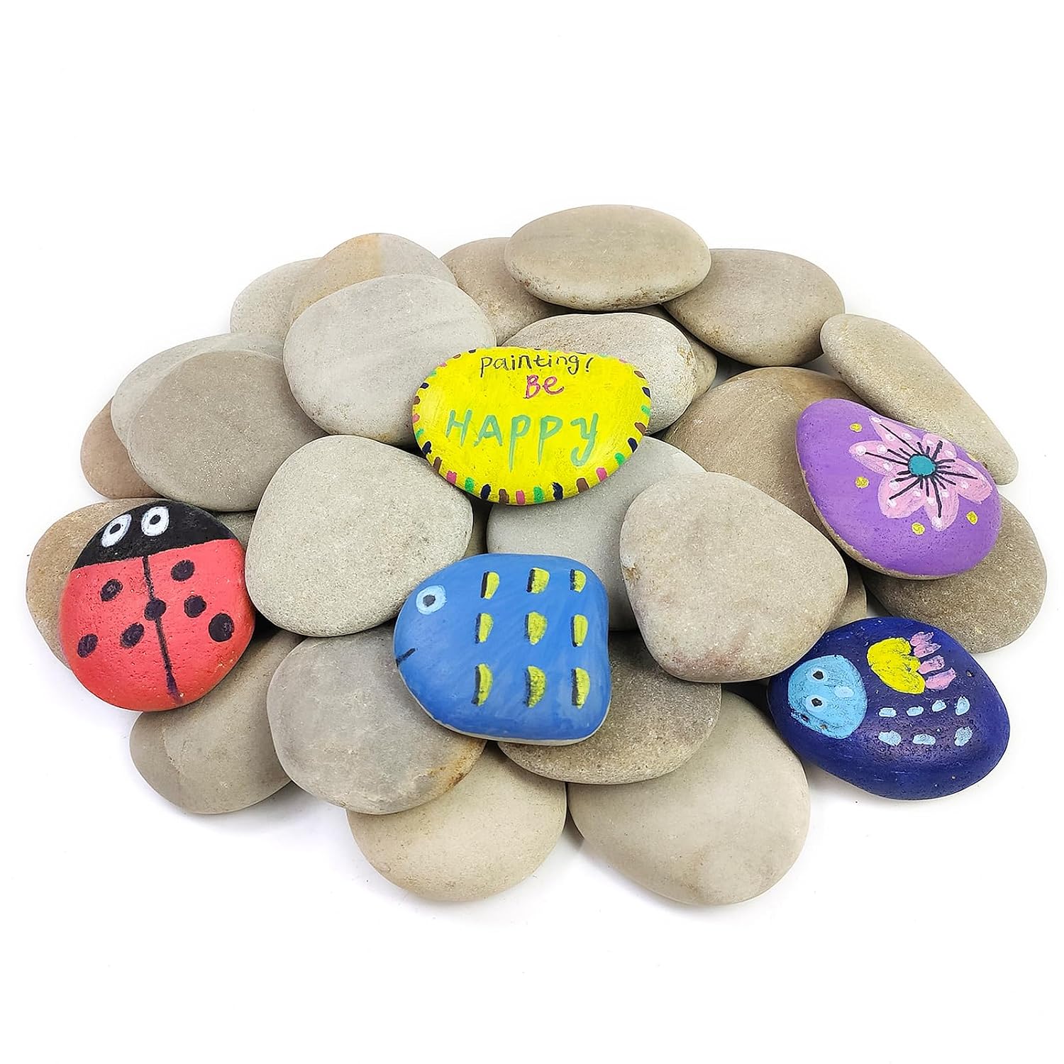 FANTIAN 15-Pack Large Flat Smooth River Rocks for Painting 2 to 3 Inches Natural Stones for DIY Arts Crafts and Decorating