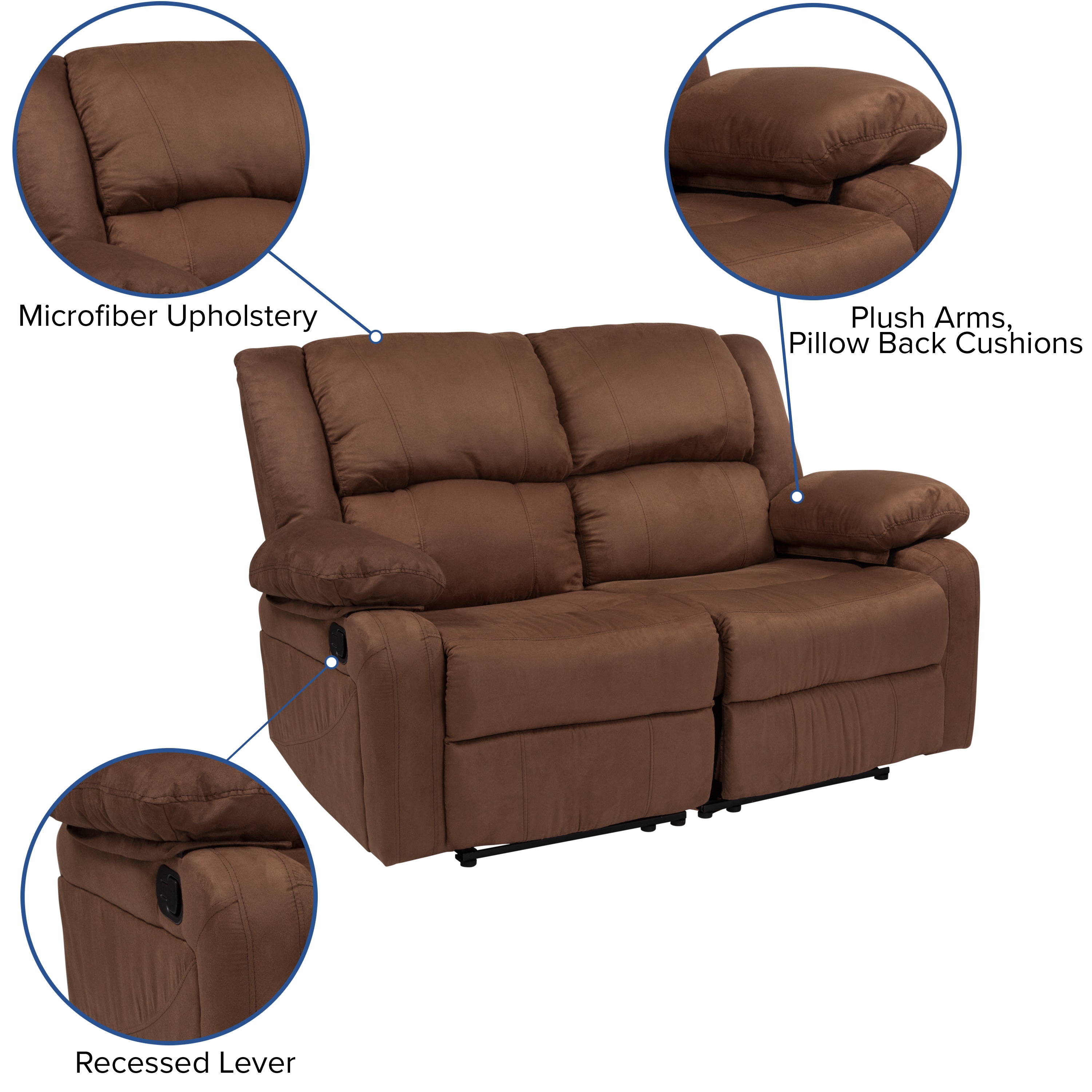 Chocolate Microfiber Vintage Motion Recliner with Tight Back & Seat Cushions  and Pillow Top Arm & Cup Holder - Bed Bath & Beyond - 38338360