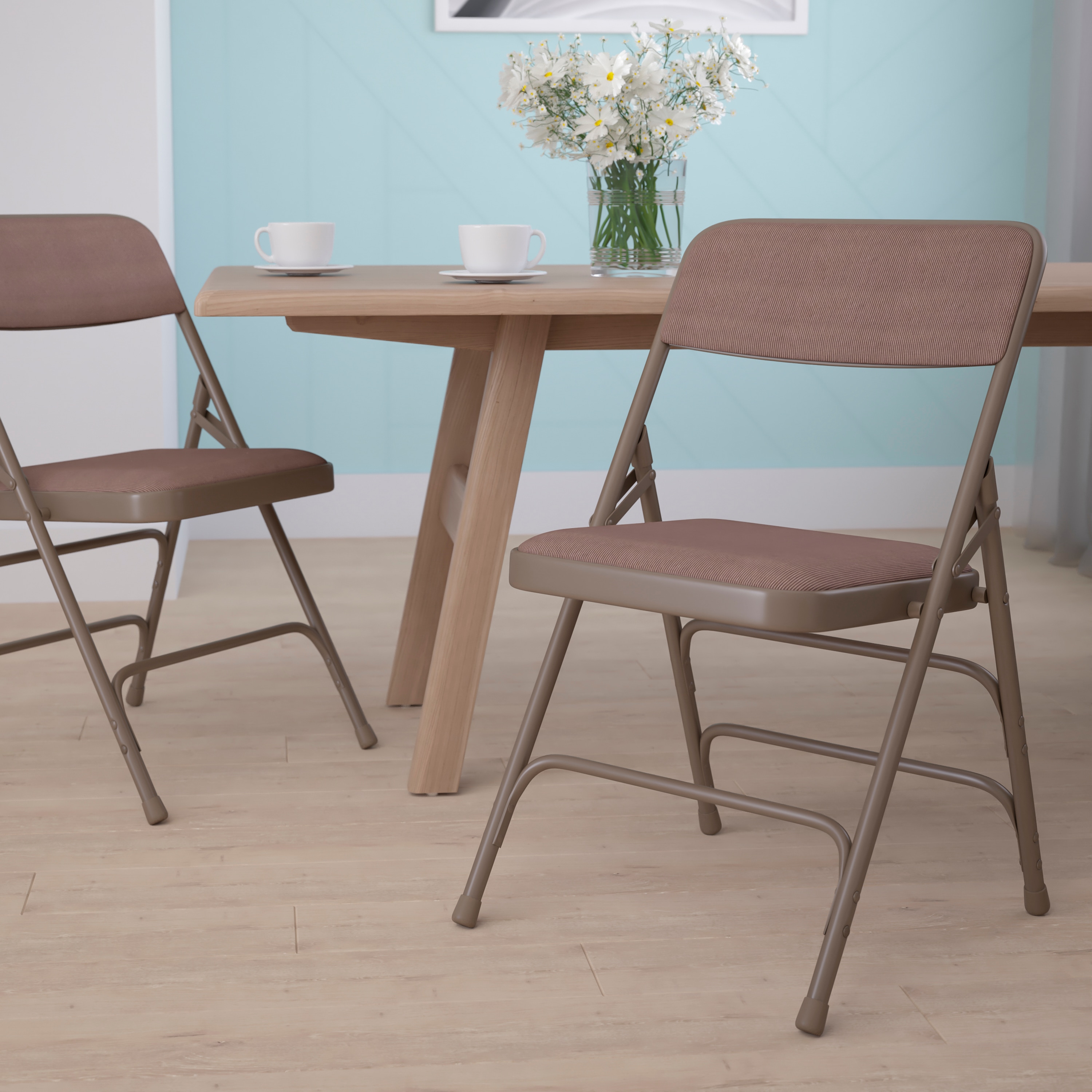 Hercules Curved Triple Braced Beige Fabric Folding Reception Chair