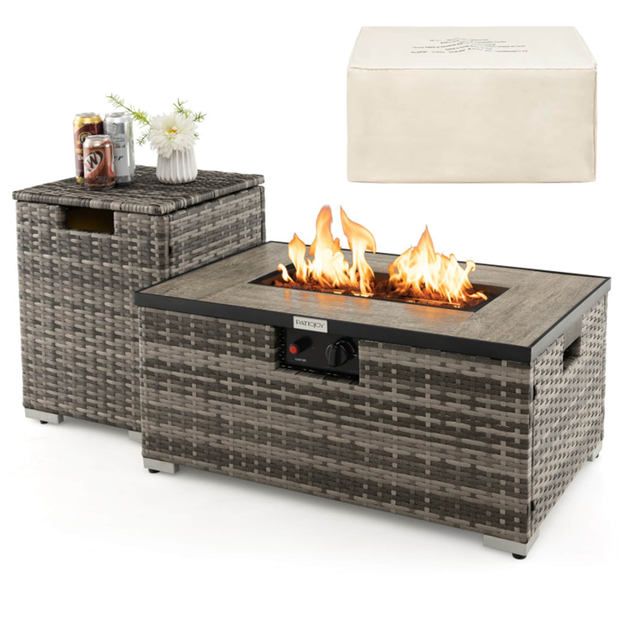 BABOOM BOM-P10261-CO 20-in W Gray Wicker Rectangle Tabletop Liquid propane Fire pit table