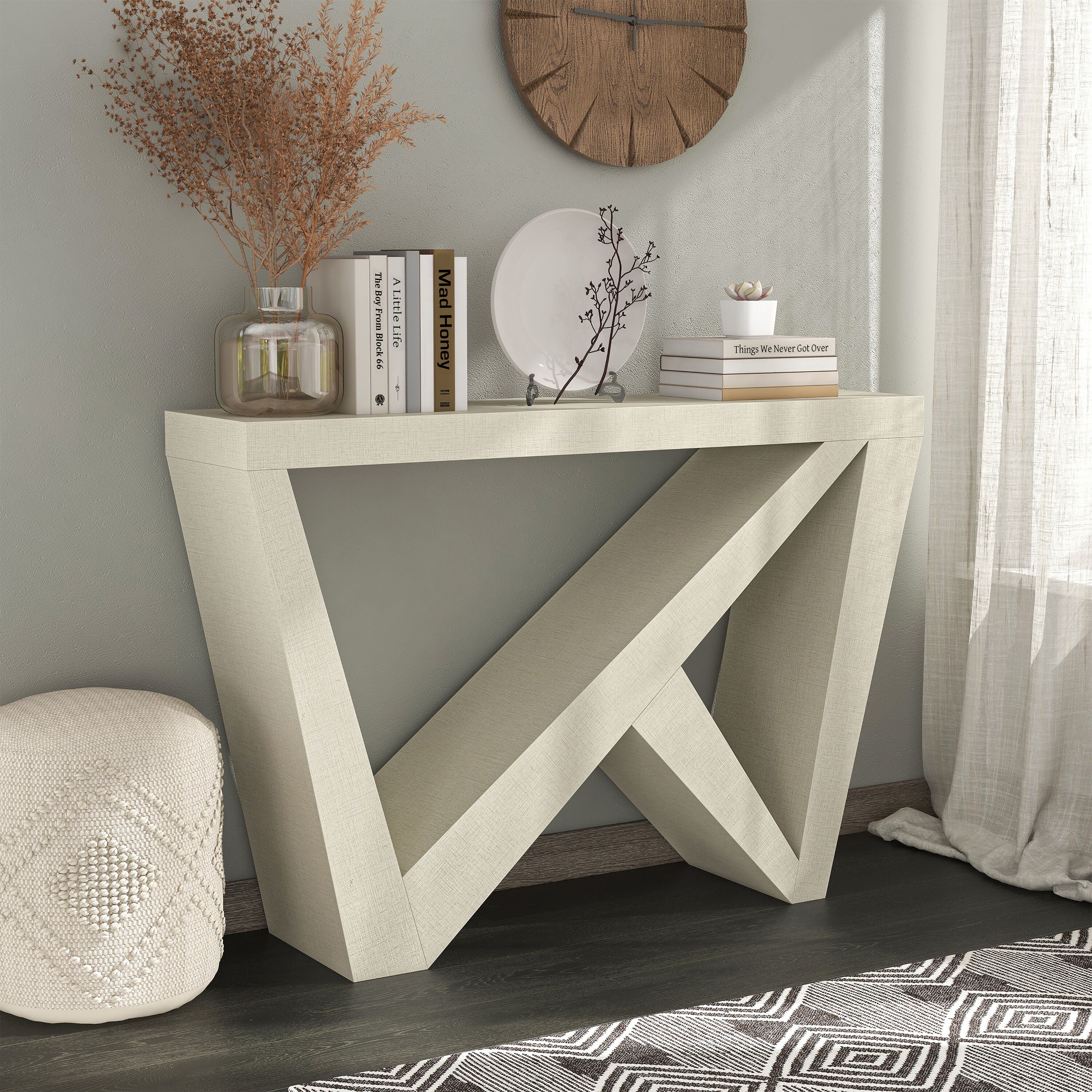 Furniture of America IDI-233183 Tara Farmhouse Cream Weave Console table