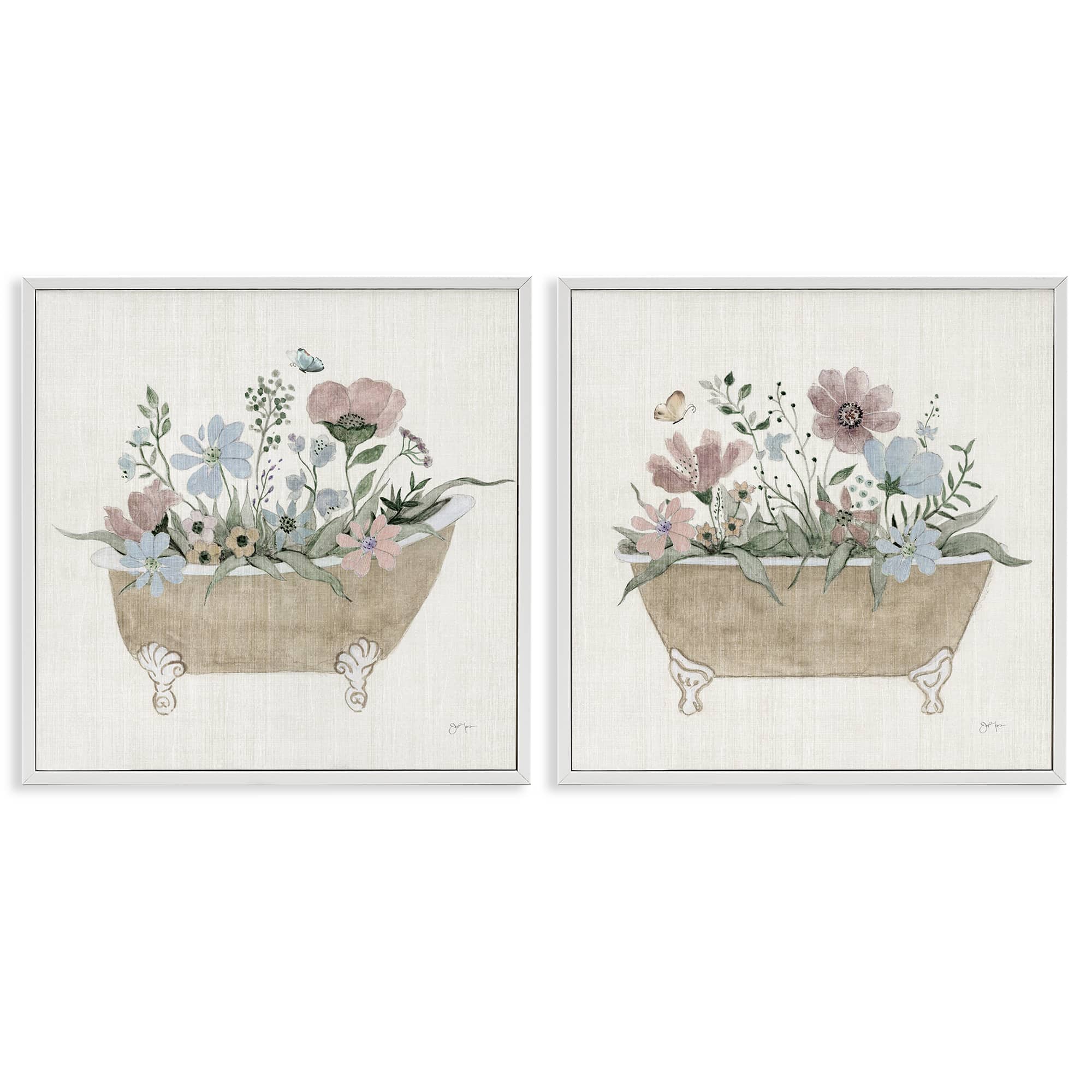 Stupell Industries B2-726-WFR-2PC-24X24 Rustic Florals in Bathtubs 2 Piece White Framed Giclee Art Set By Tava Studios 24 x 24