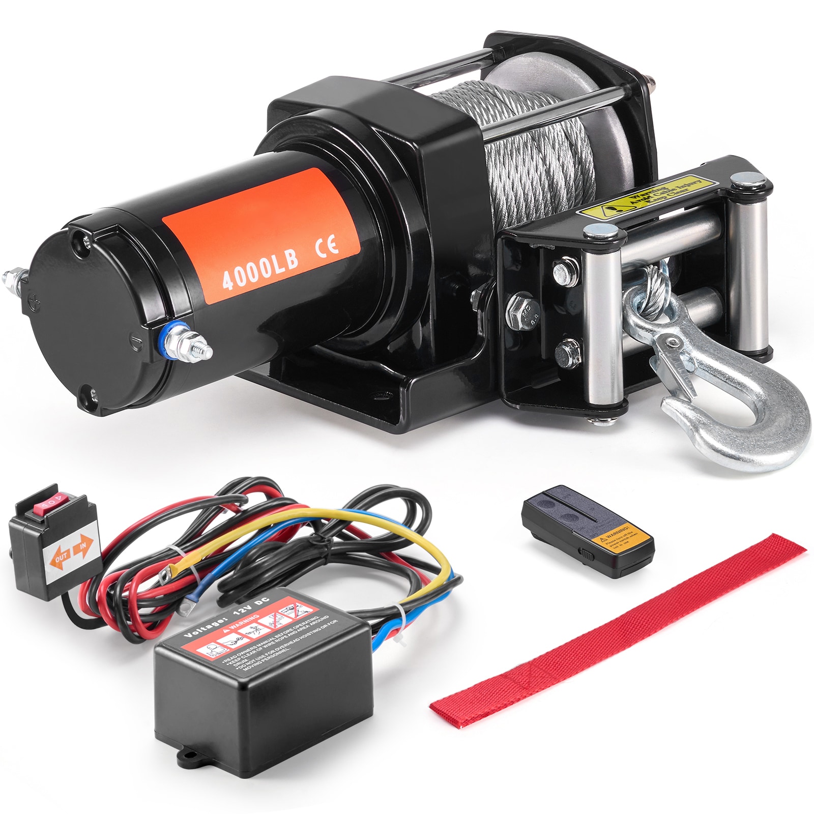 GIVIMO Electric Winch 4000-lb 12V DC ATV/UTV Winch with 3/16-in x 39-ft 7-Strand Steel Cable Roller Fairlead Wireless and Wired Remote IP55 Waterproof