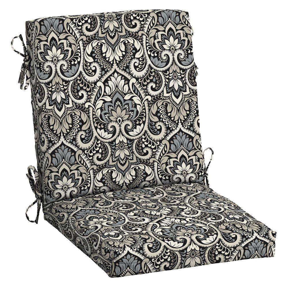 ARDEN 16.5-in x 18-in Black Aurora Damask Patio chair cushion