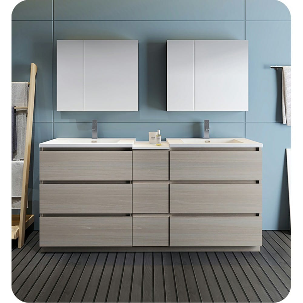 Fresca FCB93-301230MGO-D-I Lazzaro 72-in Gray Wood - 3 PCS Double sink Bathroom Vanity with White Acrylic Top