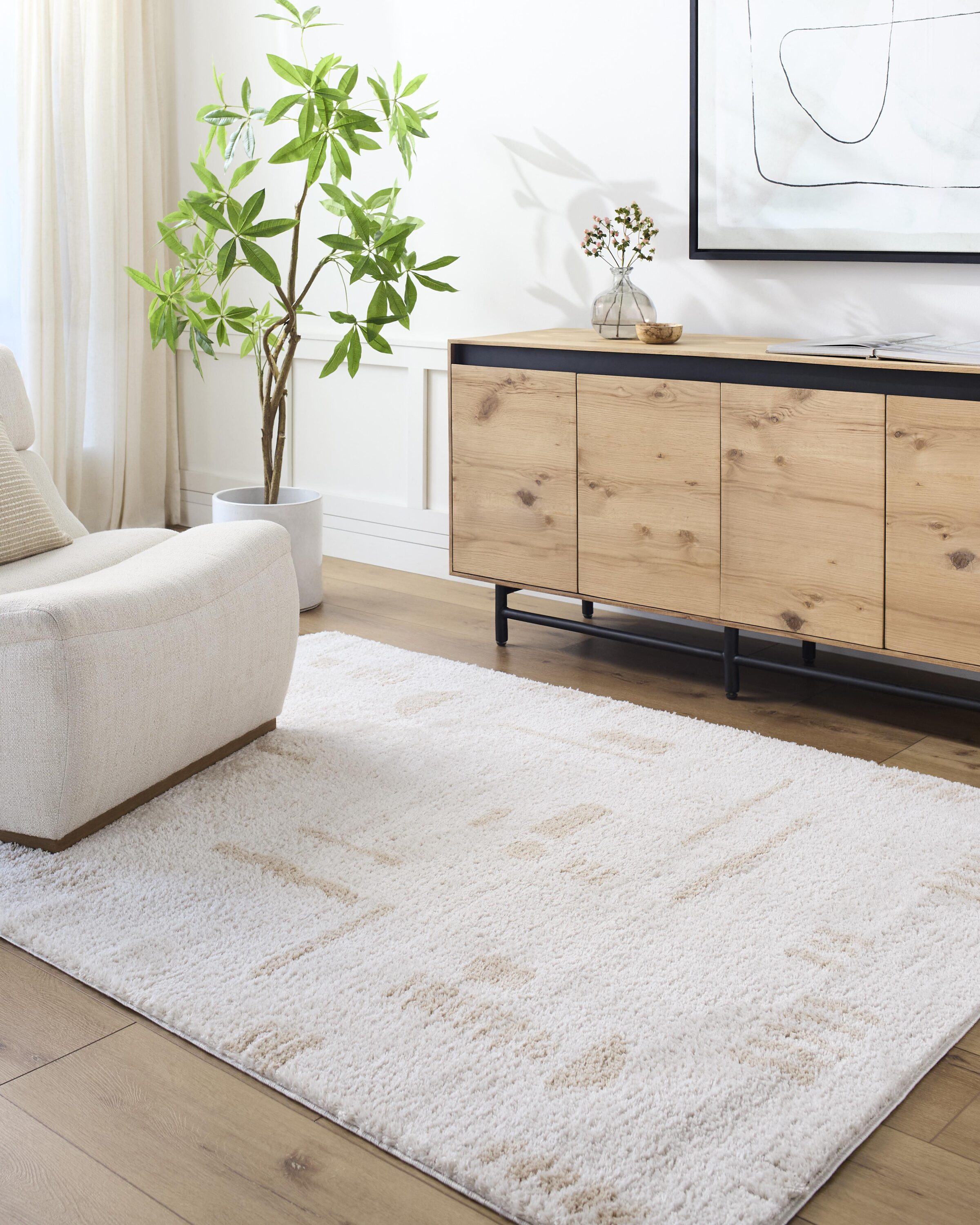 Livabliss FSG2301-537 Fossay Shag 5 x 7 (ft) Polyester Beige Rectangular Indoor Mid-Century Modern Machine washable Area rug
