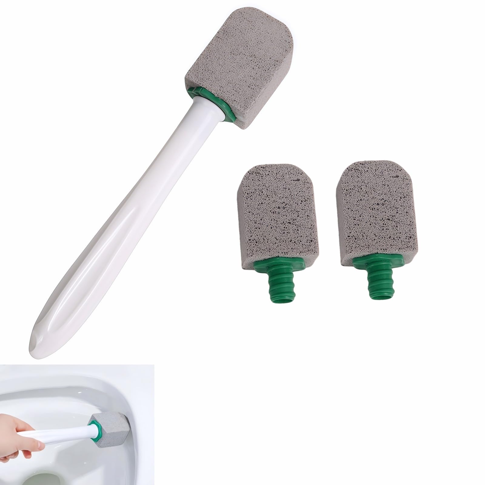 Phyfalip  Toilet Cleaning Kit Long Handle Pumice Stone Hard Water Stain Remover for Porcelain and Ceramic Surfaces Includes 1 Handle 3 Stones