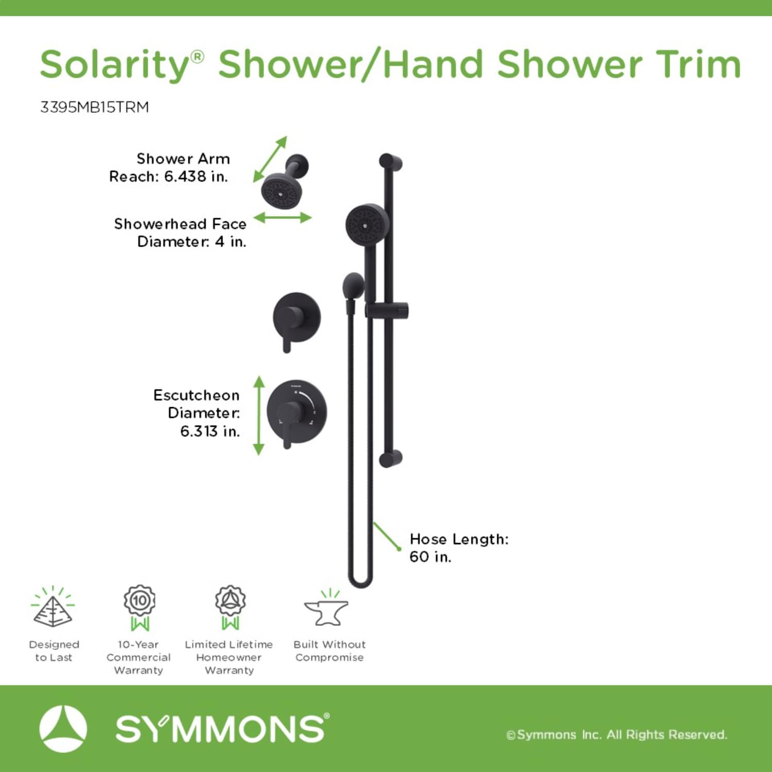 Symmons 3395MB15TRM Showerhead-Bar-Panels - View #4