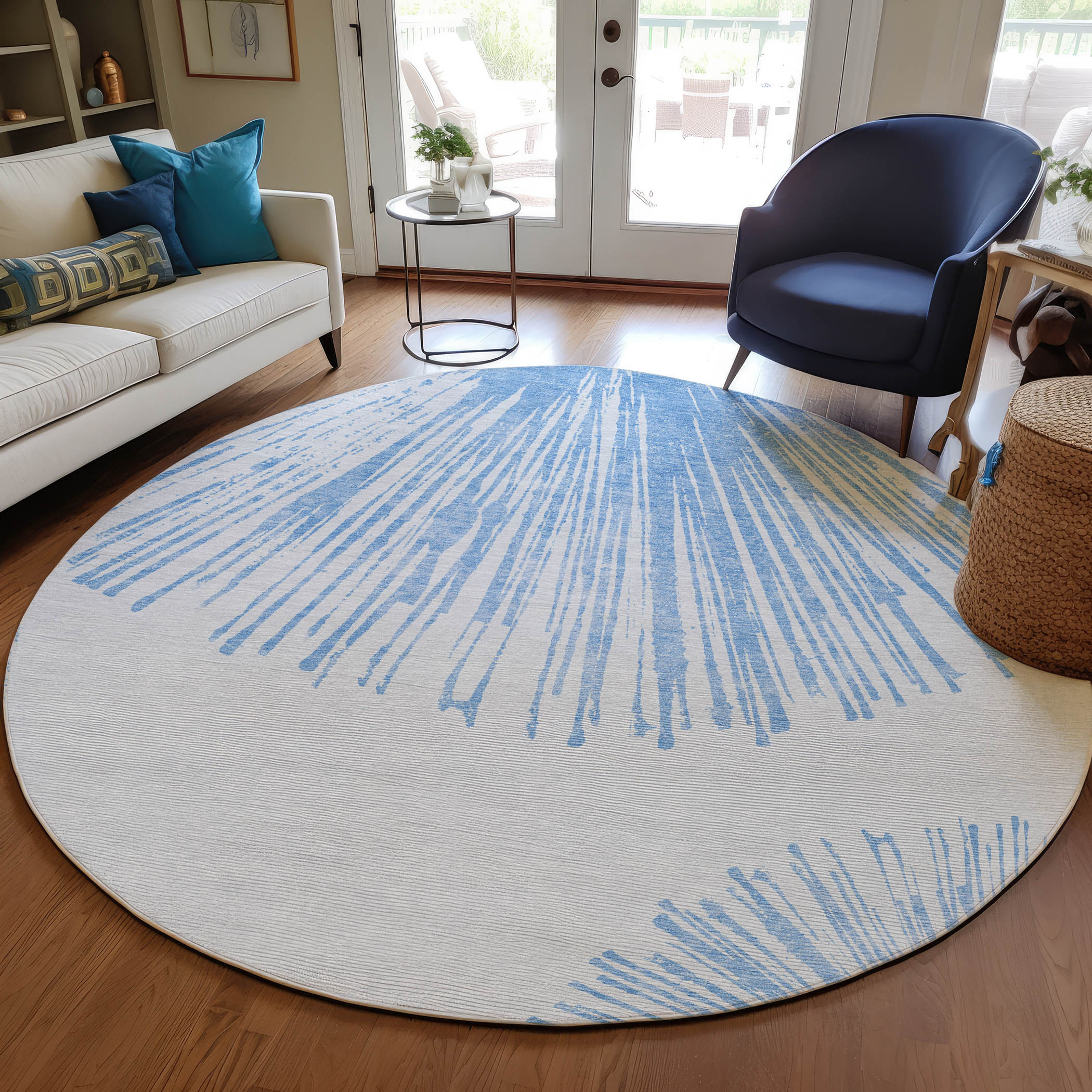 Addison Rugs ACN642DN8RO Chantille ACN642DN 8 x 8 (ft) Polyester Denim Round Indoor/Outdoor Geometric Machine washable Area rug